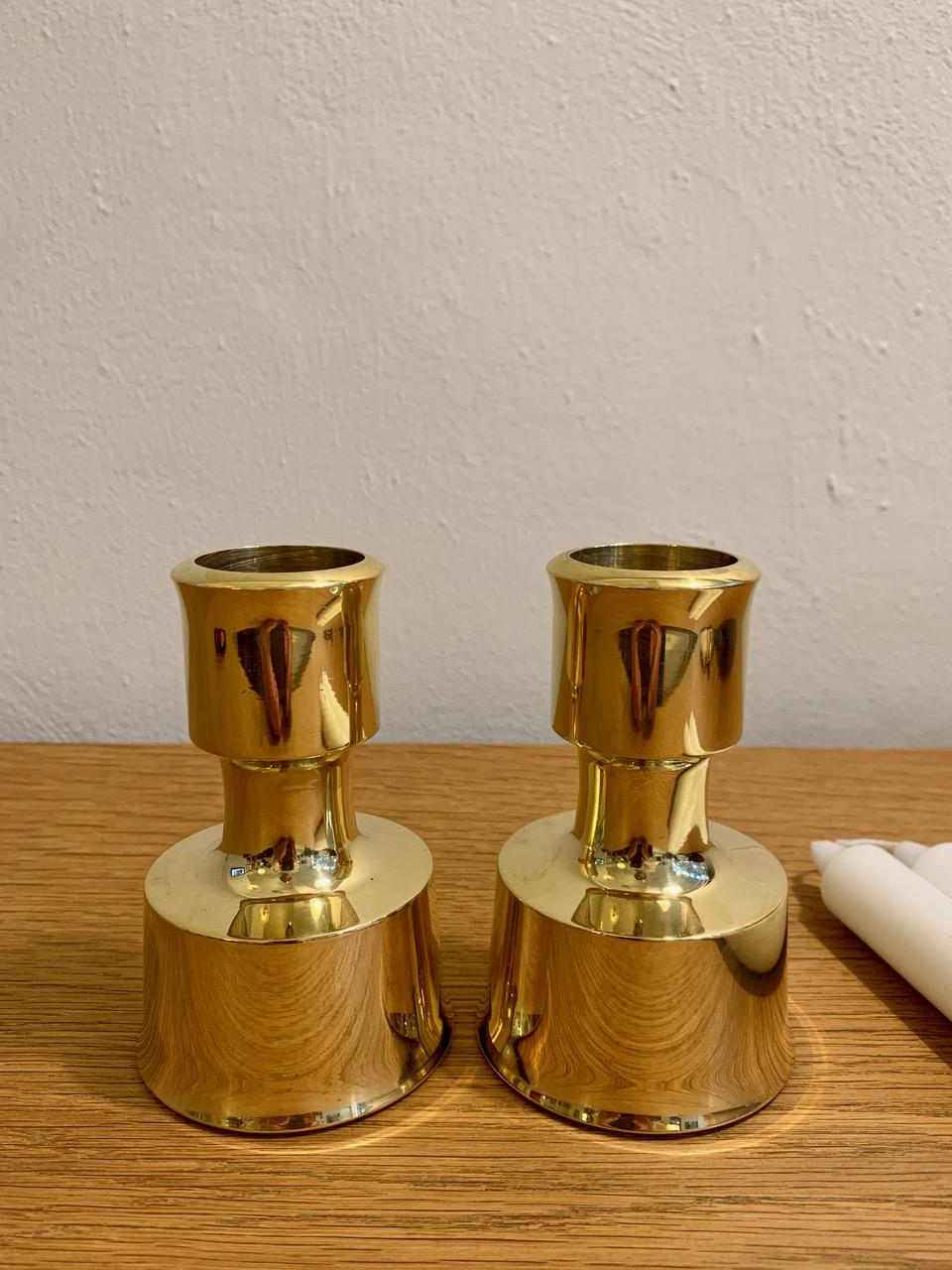 Scandinavian Modern Pair of Solid Brass Candle Holders by Jens H. Quistgaard for Dansk Designs 1963 For Sale