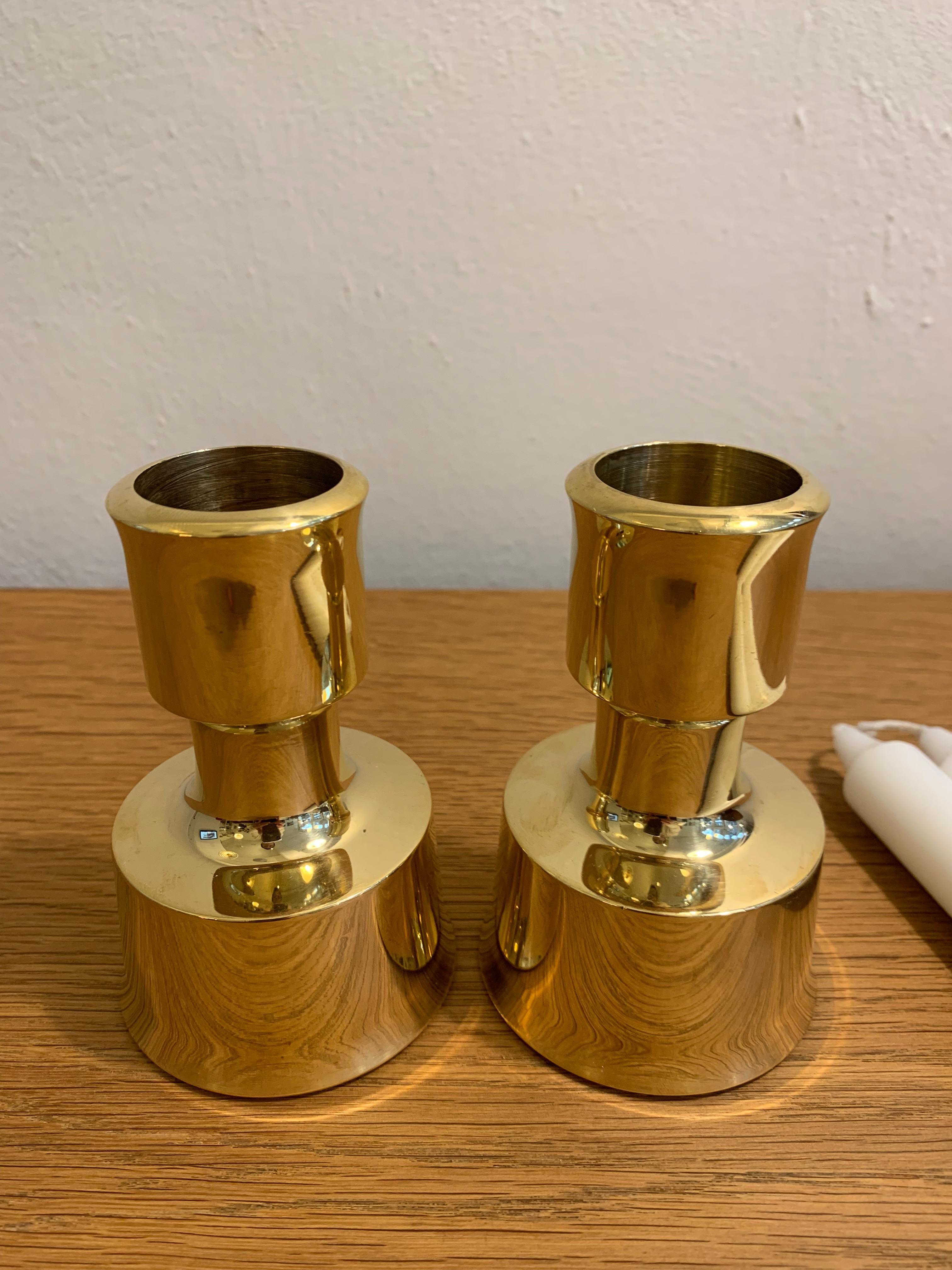 Finnish Pair of Solid Brass Candle Holders by Jens H. Quistgaard for Dansk Designs 1963 For Sale