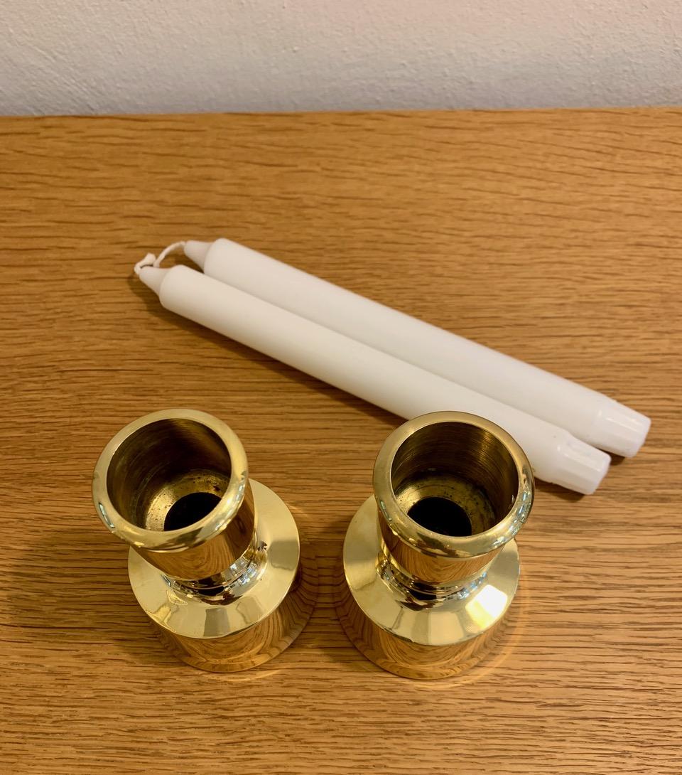 Pair of Solid Brass Candle Holders by Jens H. Quistgaard for Dansk Designs 1963 In Good Condition For Sale In Utrecht, NL