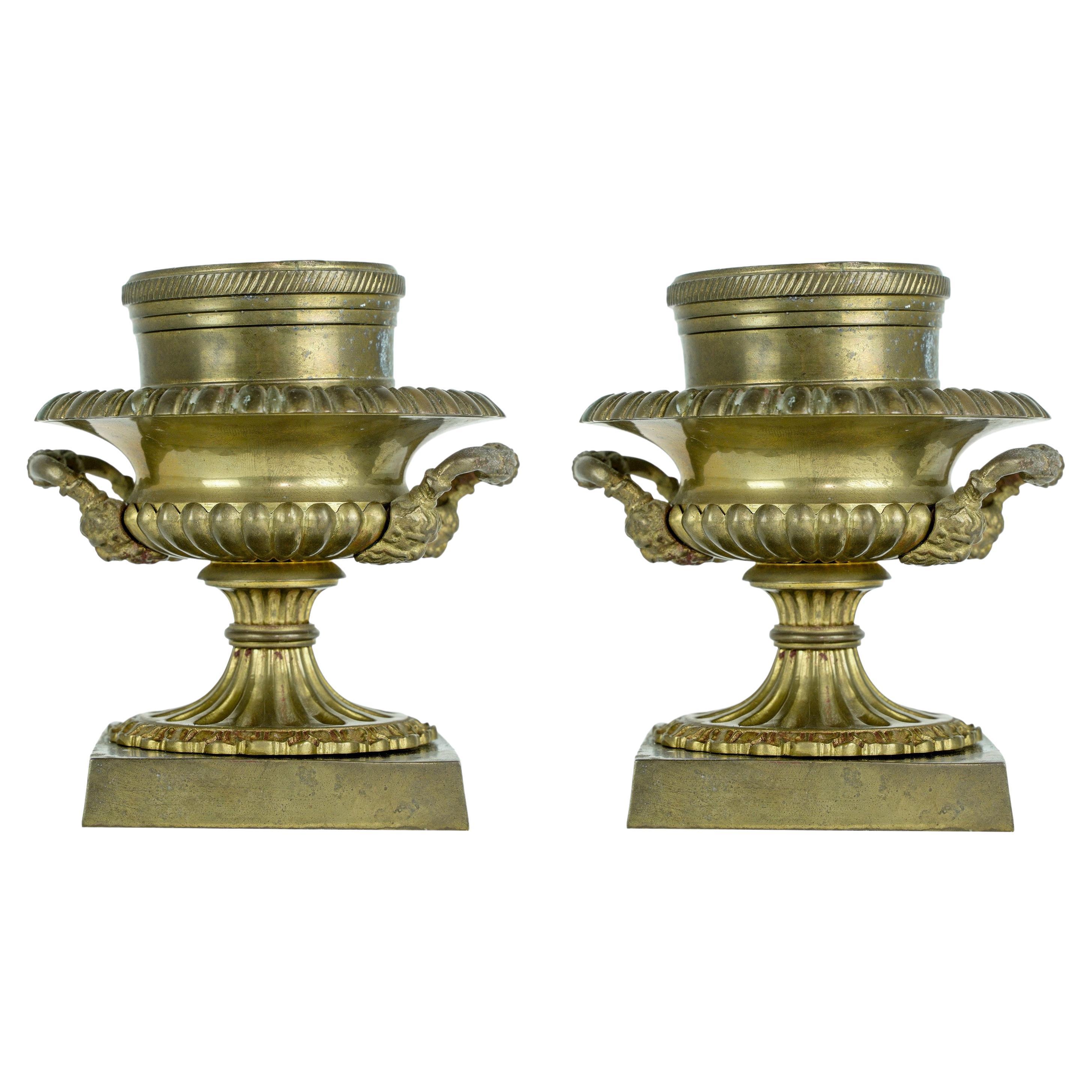 Pair of Solid Brass Candle Holders by Mottahedeh