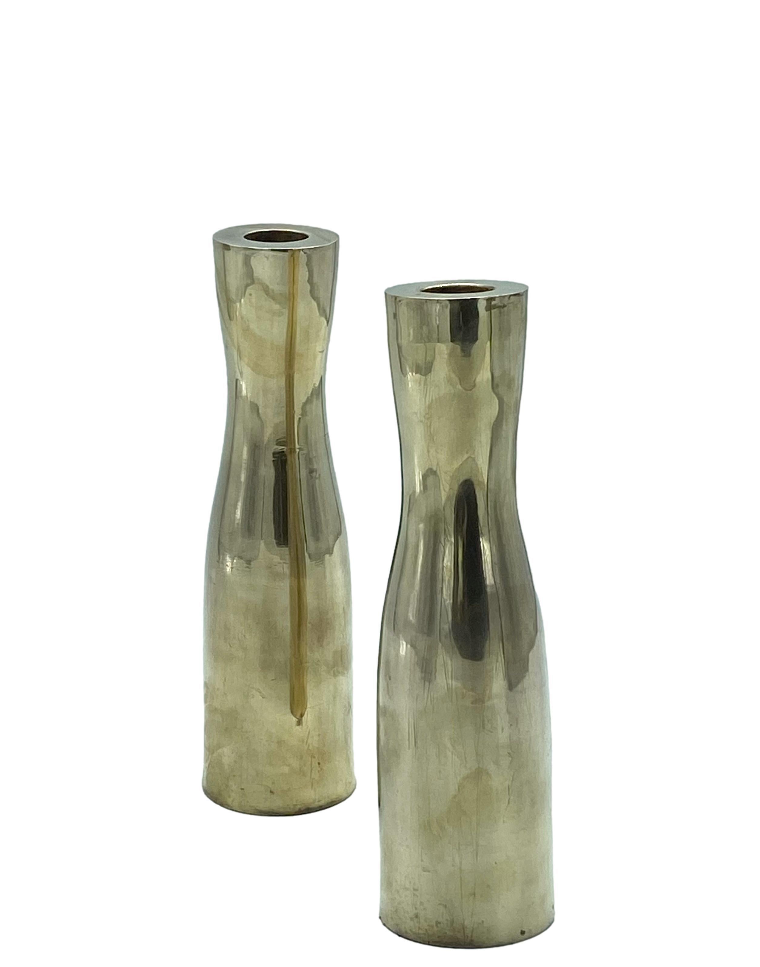 Mid-Century Modern Pair of Solid Brass Candle Holders, Italy 1960s