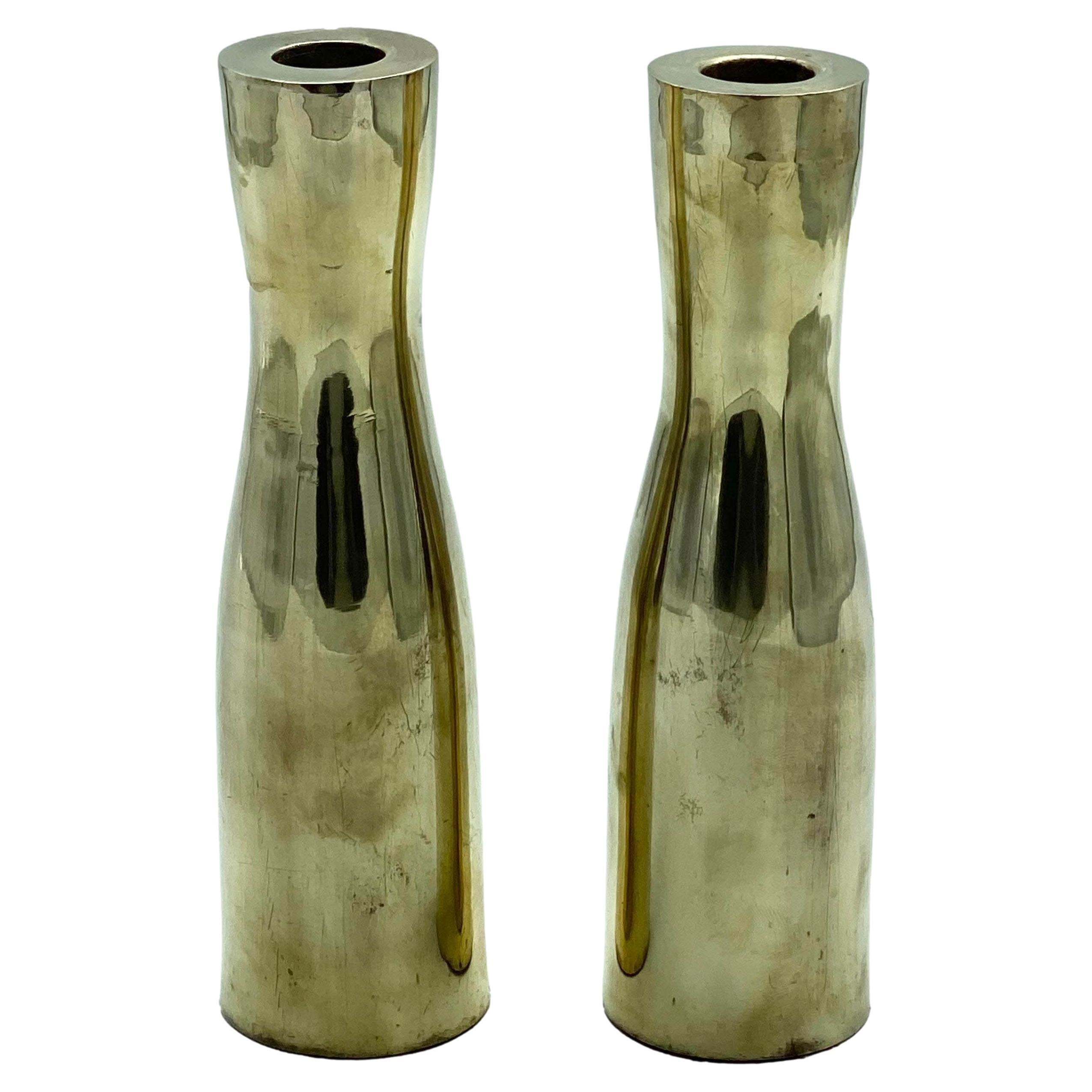 Pair of Solid Brass Candle Holders, Italy 1960s