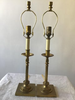 Pair of Solid Brass Candlestick Lamps by Visual Comfort