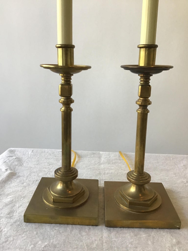 Pair of Solid Brass Candlestick Lamps by Visual Comfort at 1stDibs