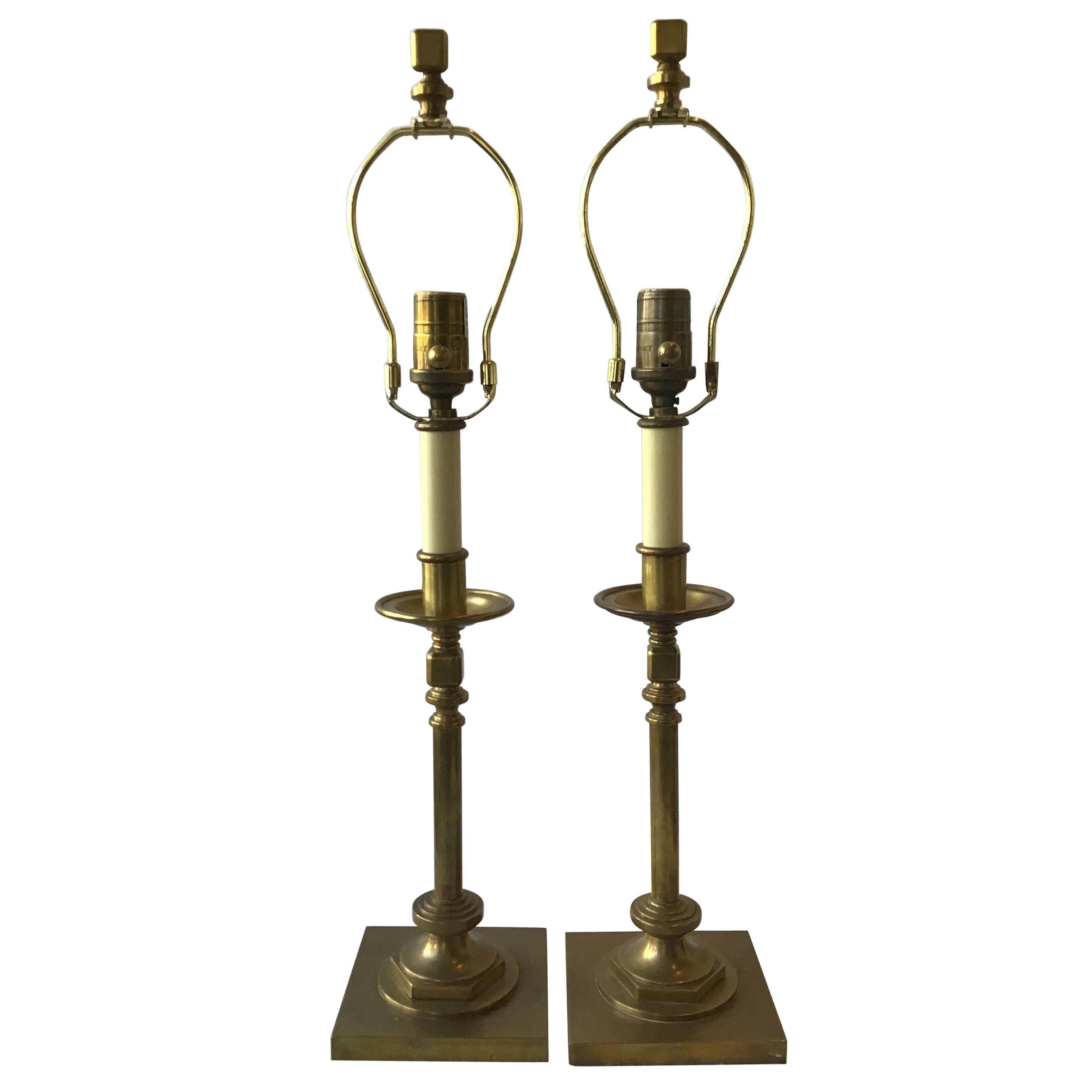 Pair of Solid Brass Candlestick Lamps by Visual Comfort at 1stDibs