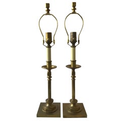 Pair of Solid Brass Candlestick Lamps by Visual Comfort
