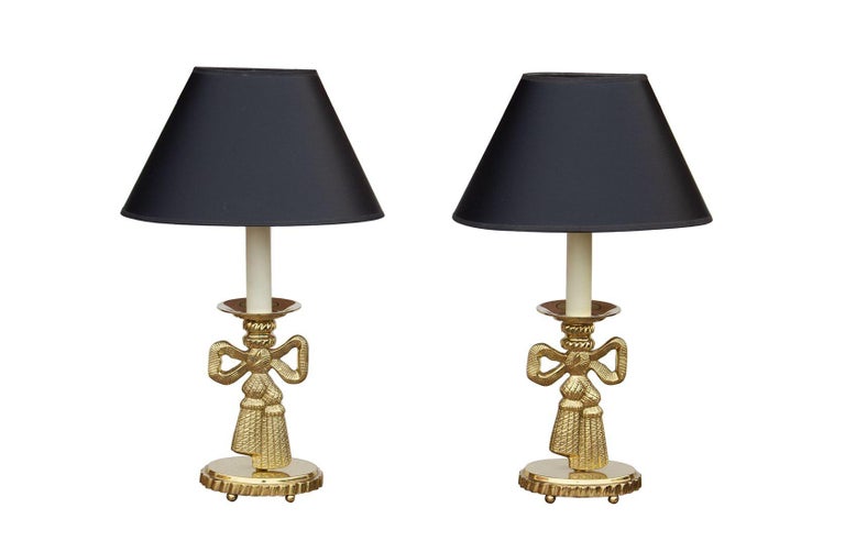 Pair of Solid Brass Candlestick Table Lamps with Bow Detail For Sale at  1stDibs | gold bow lamp