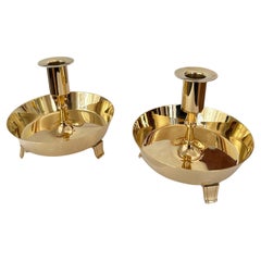 Retro Pair of Solid Brass Candlesticks Designed by Tommi Parzinger for Dorlyn