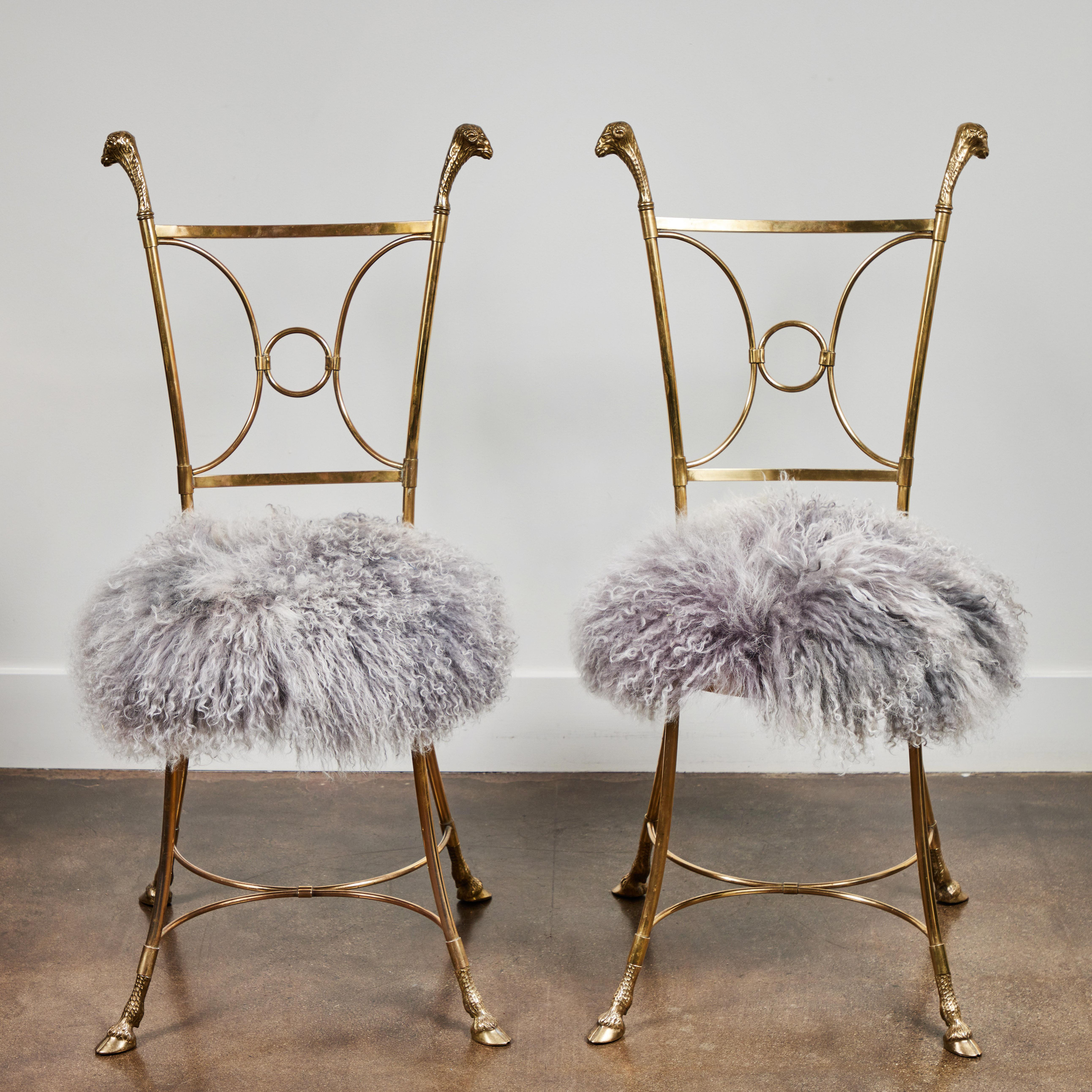 French Pair of Solid Brass Chairs in the Manner of Maison Jansen For Sale