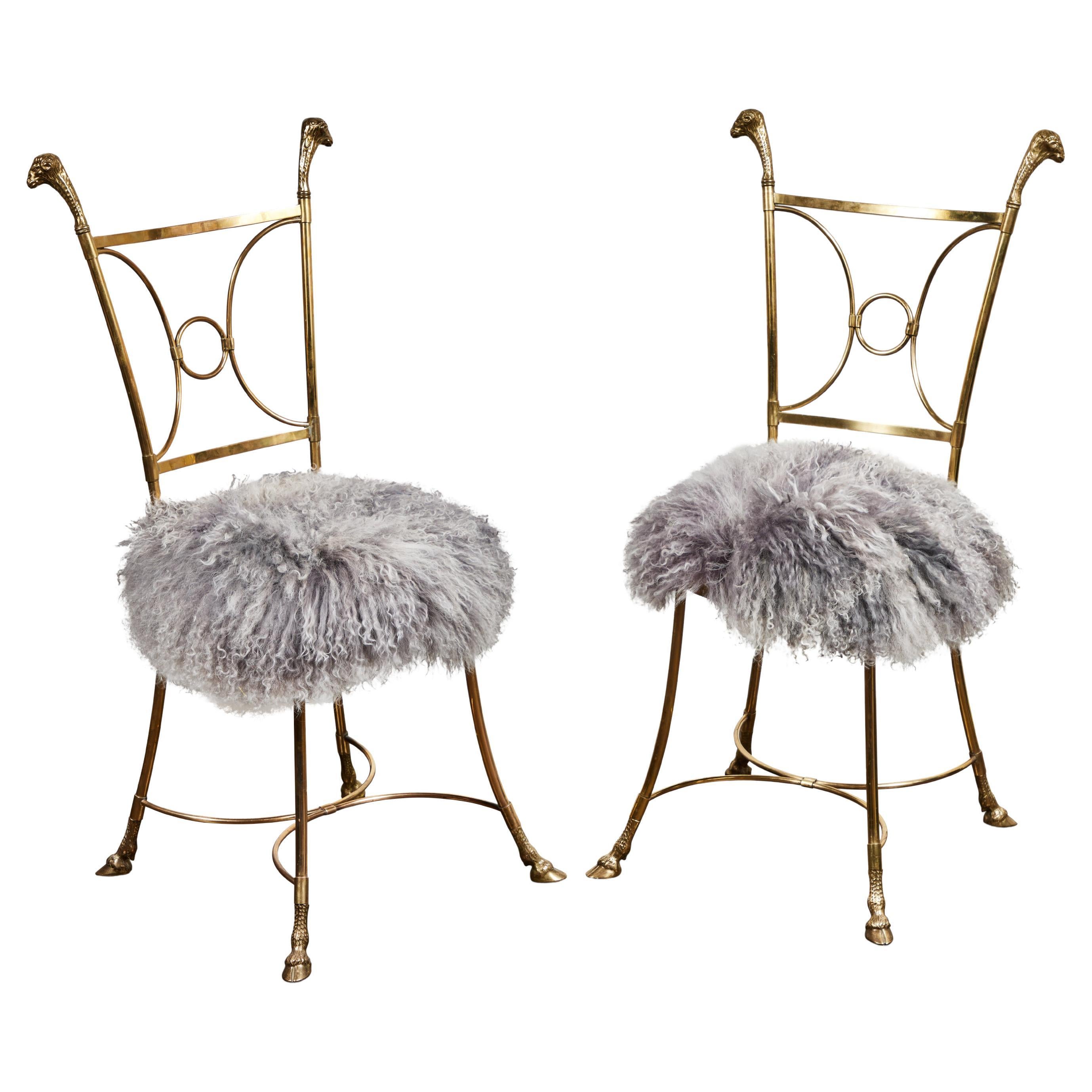 Pair of Solid Brass Chairs in the Manner of Maison Jansen For Sale