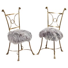 Pair of Solid Brass Chairs in the Manner of Maison Jansen