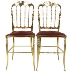 Pair of Solid Brass Chiavari Chairs, Hollywood Regency, Italy, 1960s