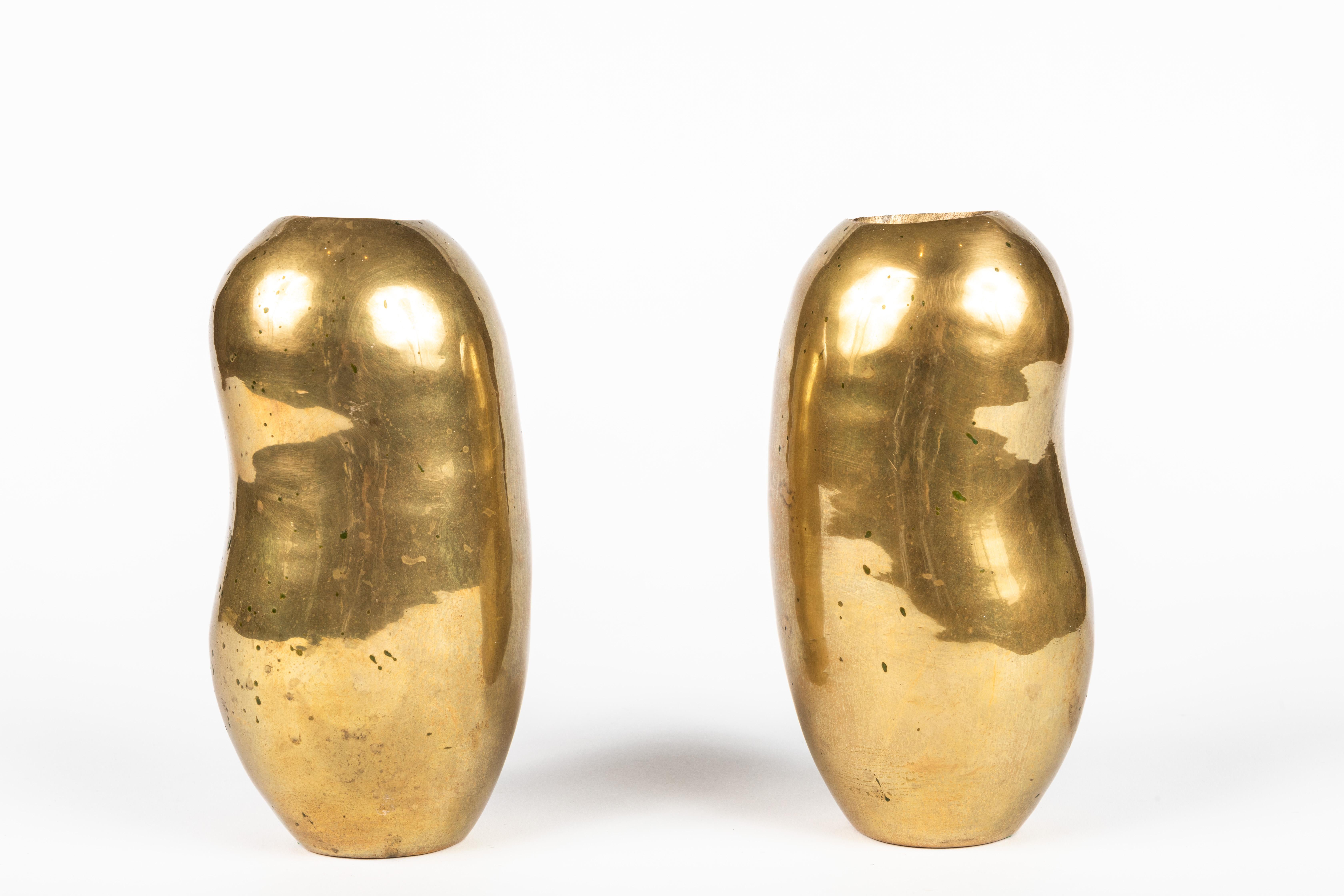 Pair of Solid Brass Decorative Vases by Ben Seibel for Jenfredware