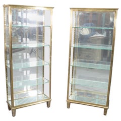 Pair of Solid Brass Directoire Style Vitrines China Display Cabinets circa 1940s