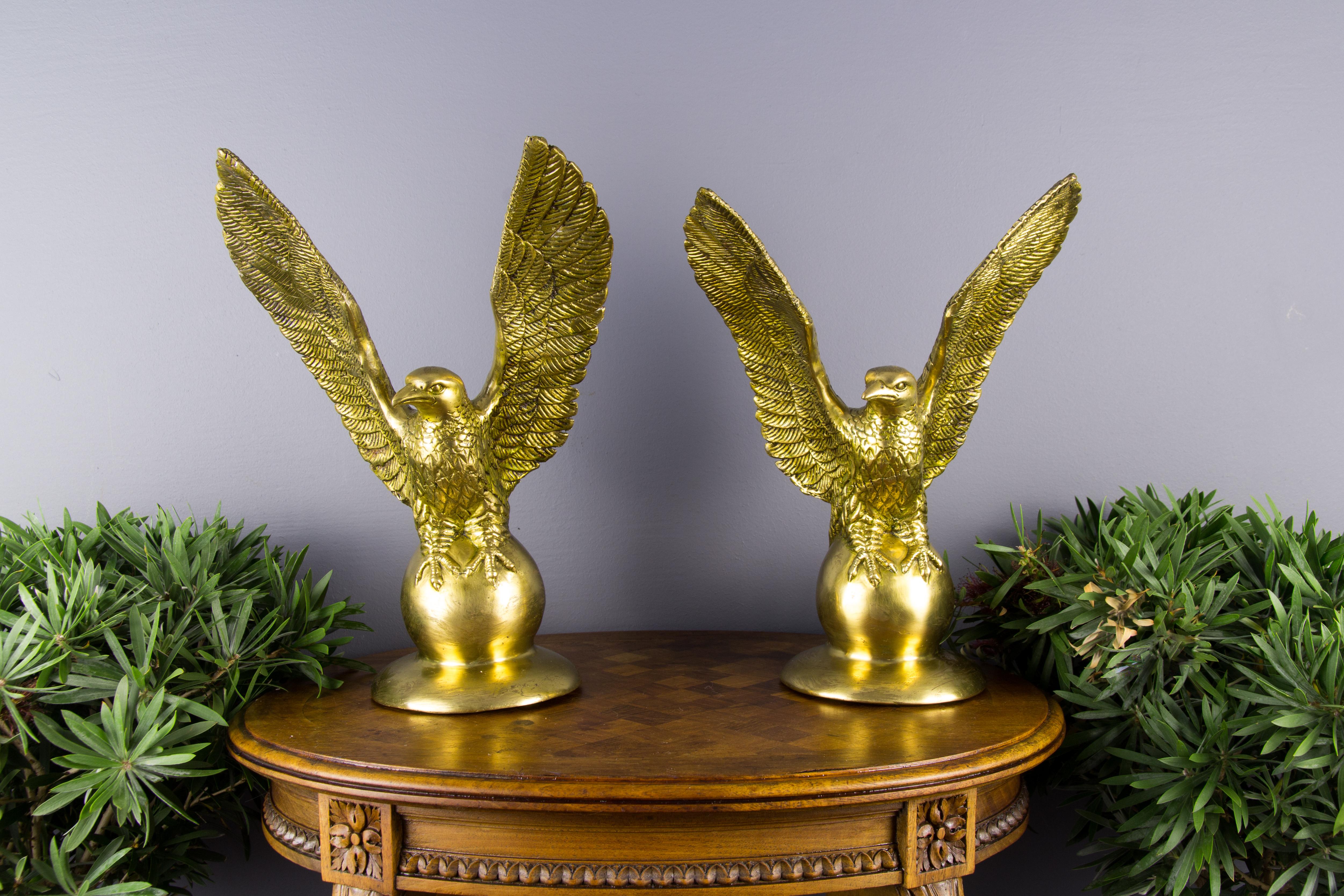 Pair of Solid Brass Eagle Statues 12