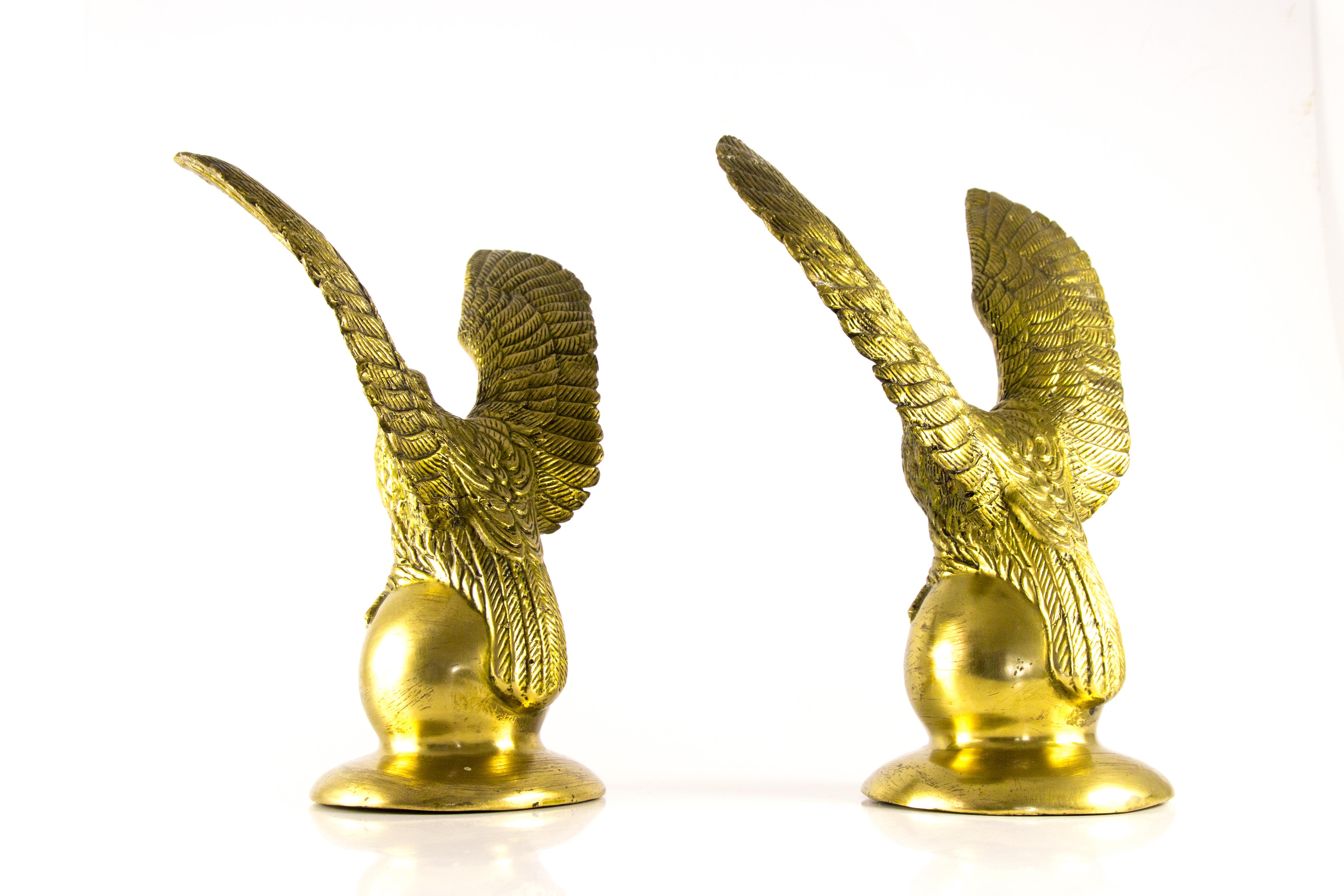 French Pair of Solid Brass Eagle Statues