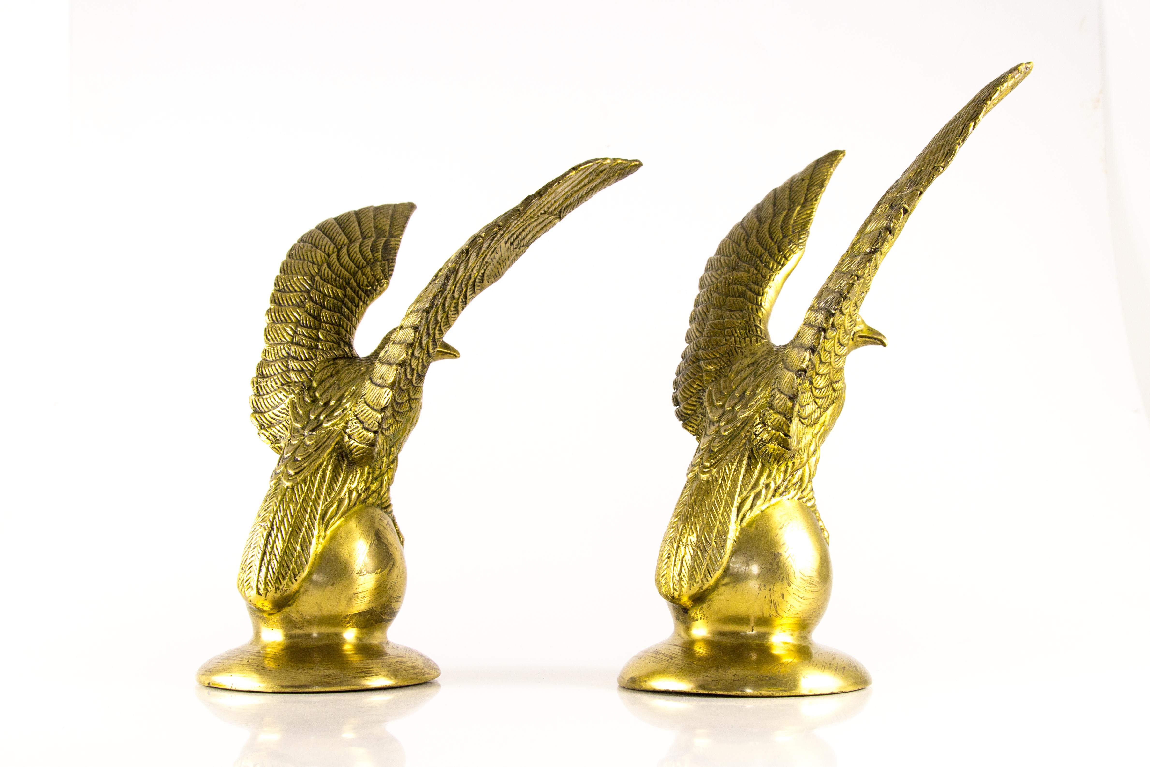 Mid-20th Century Pair of Solid Brass Eagle Statues