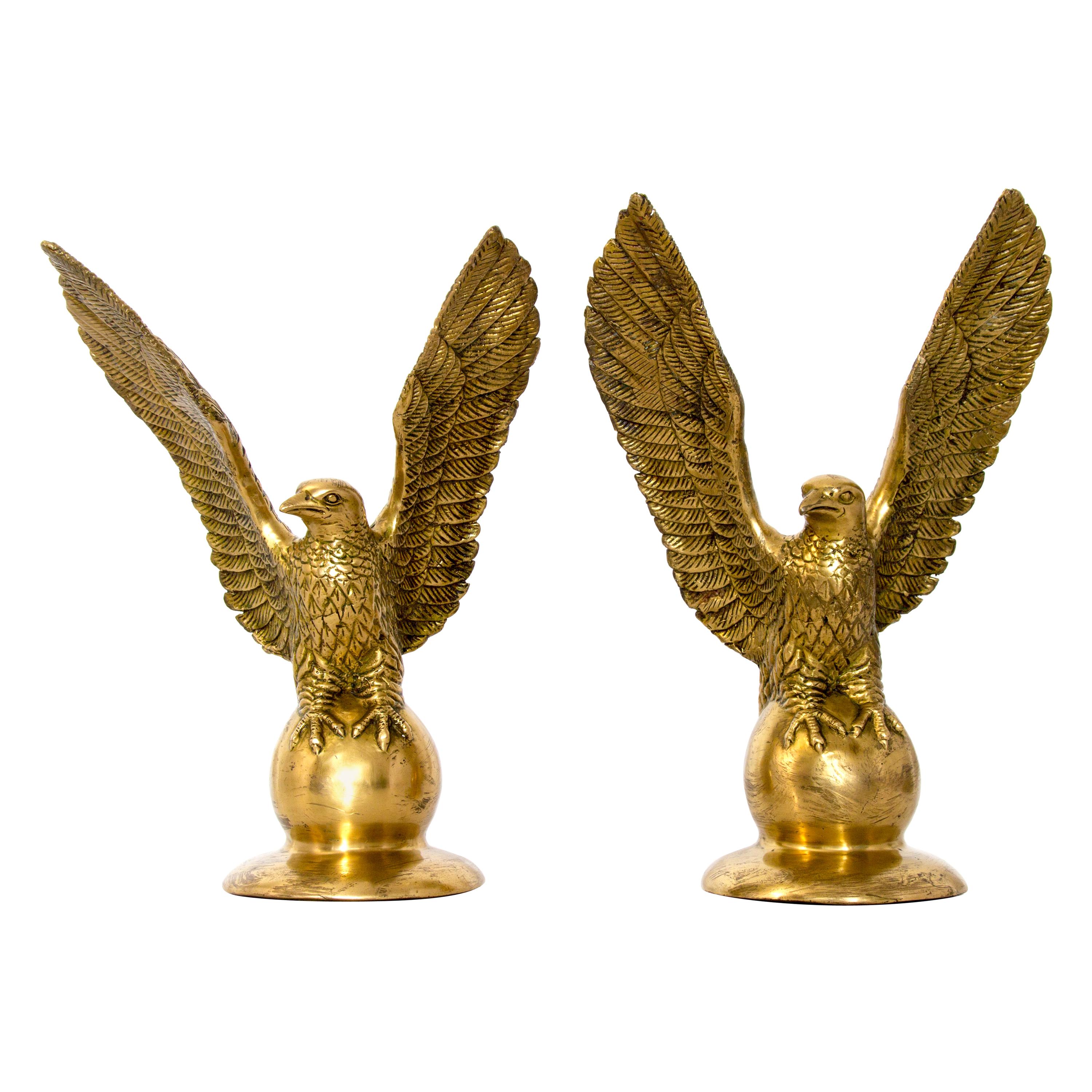 Pair of Solid Brass Eagle Statues