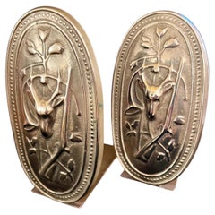 Pair of Solid Brass Embossed with Hunters Theme Italian Bookends by Horchow