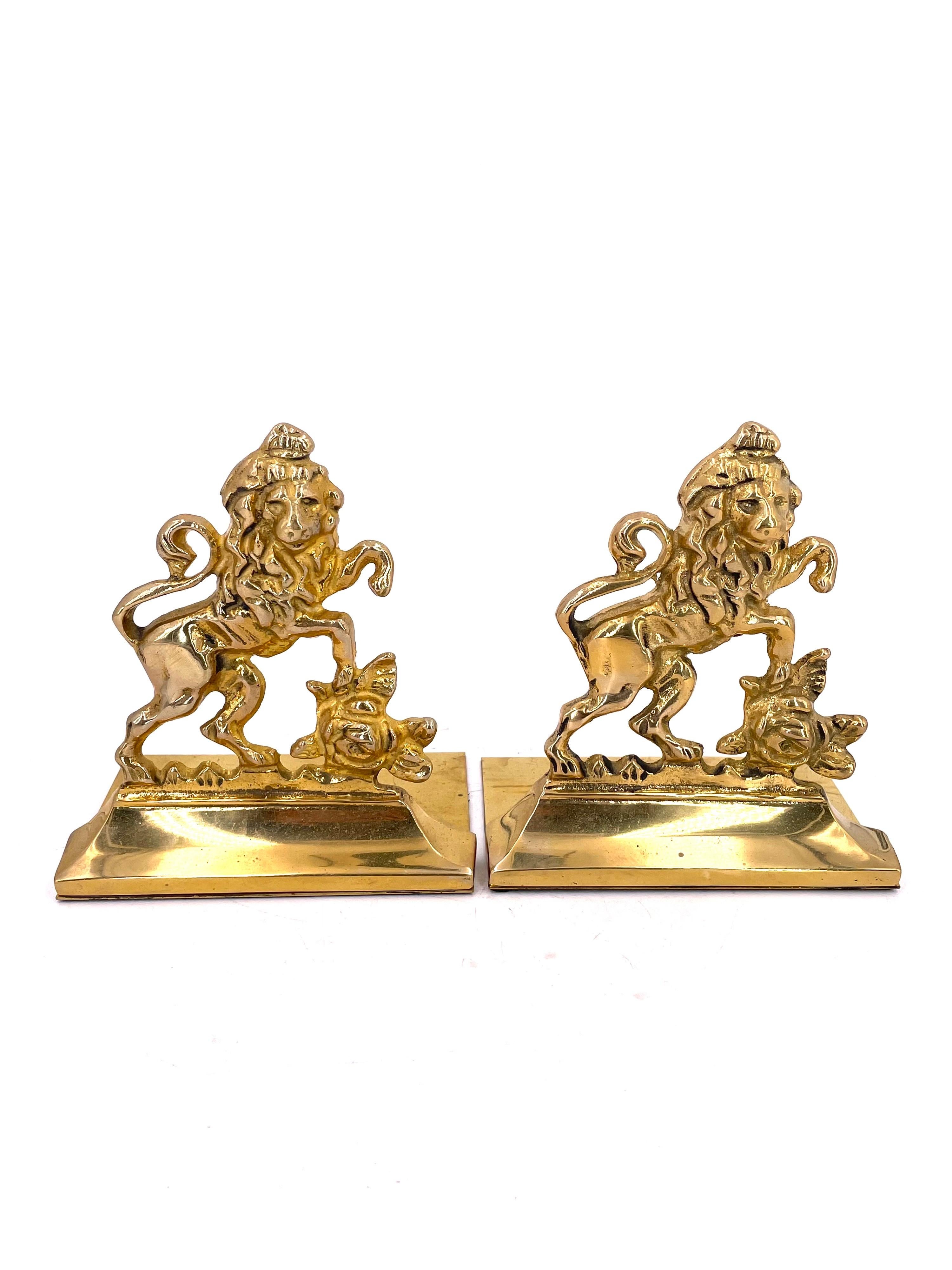 brass lion bookends