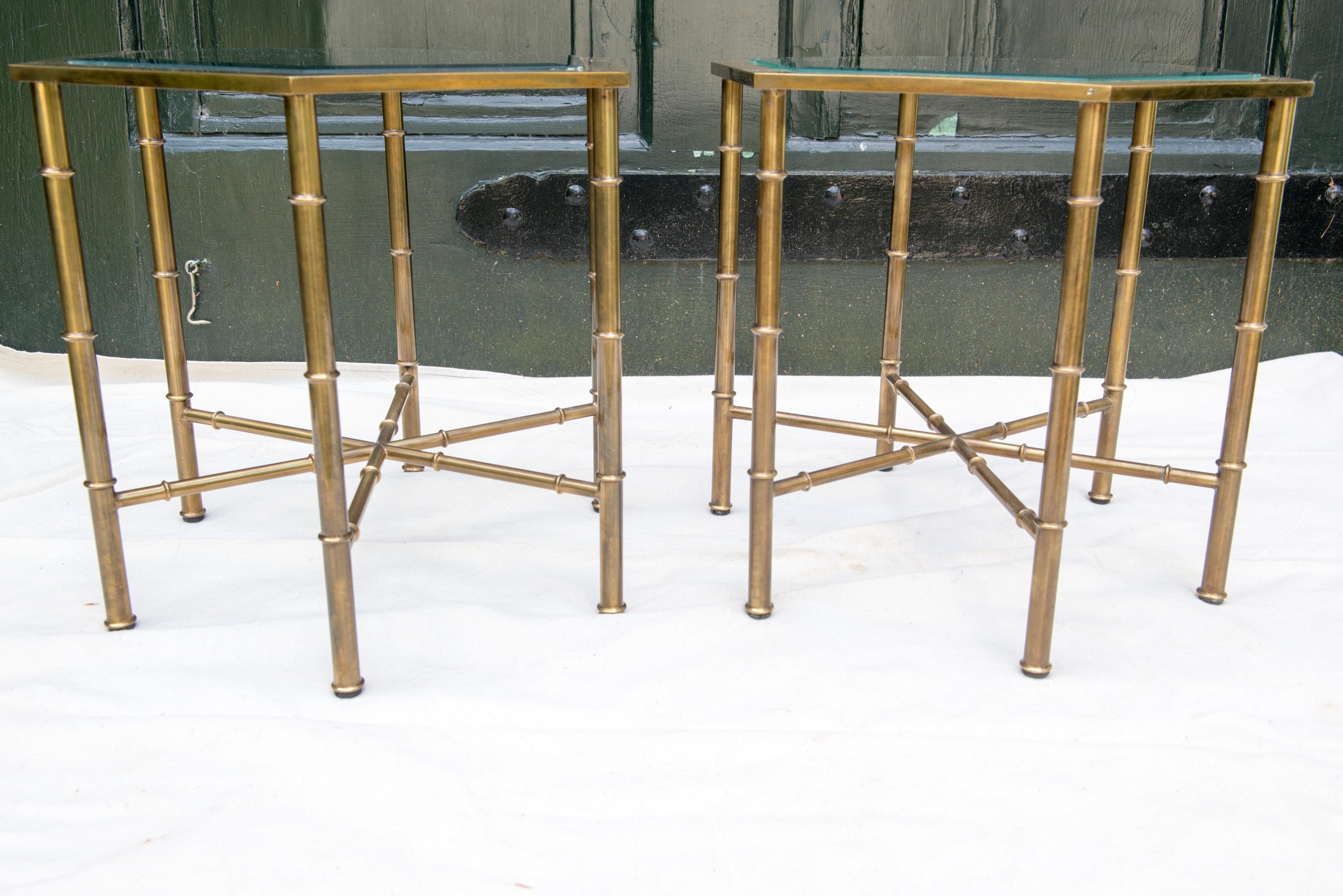 Pair of Solid Brass Faux Bamboo Mastercraft Hexagonal Side Tables 6