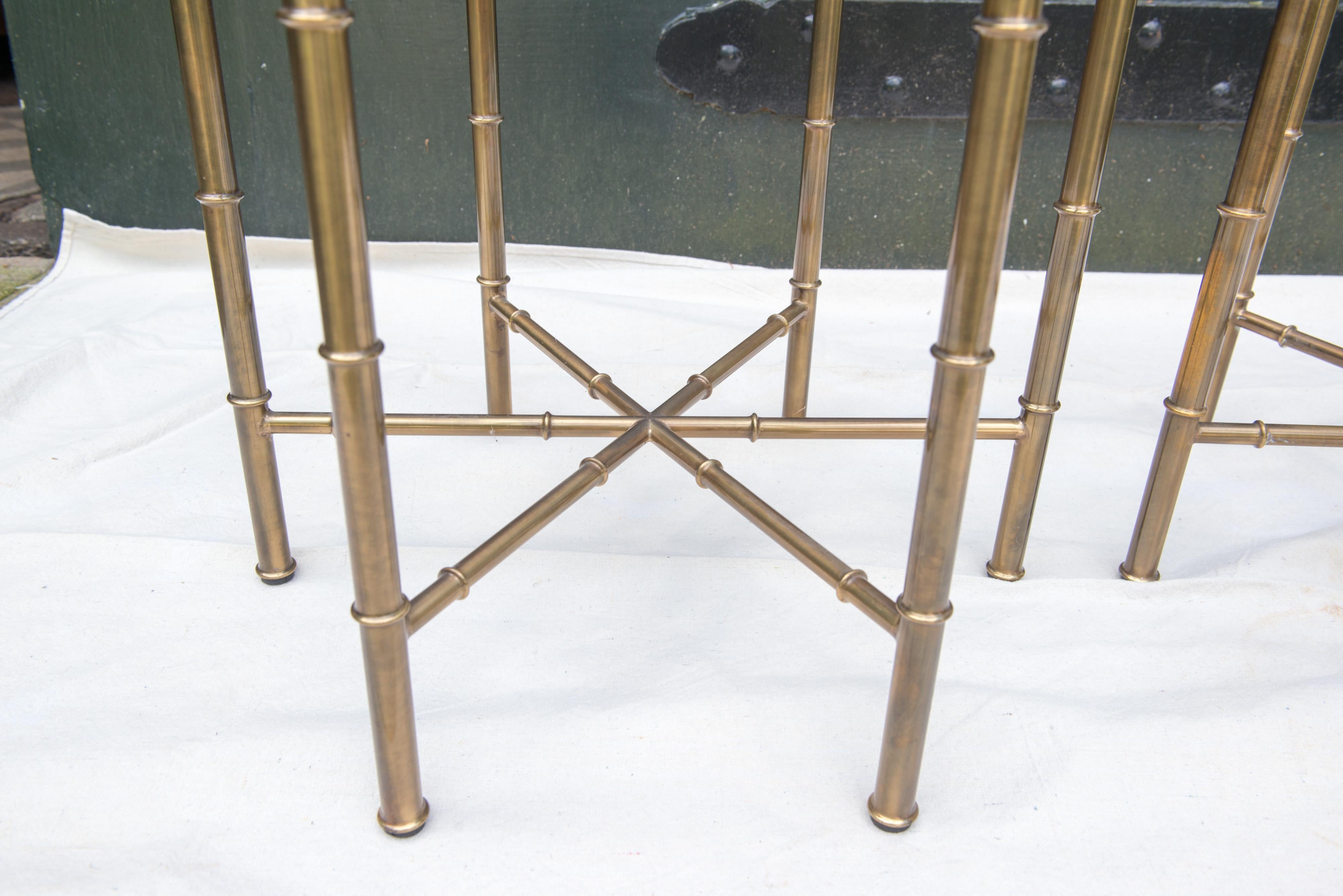 Pair of Solid Brass Faux Bamboo Mastercraft Hexagonal Side Tables 1