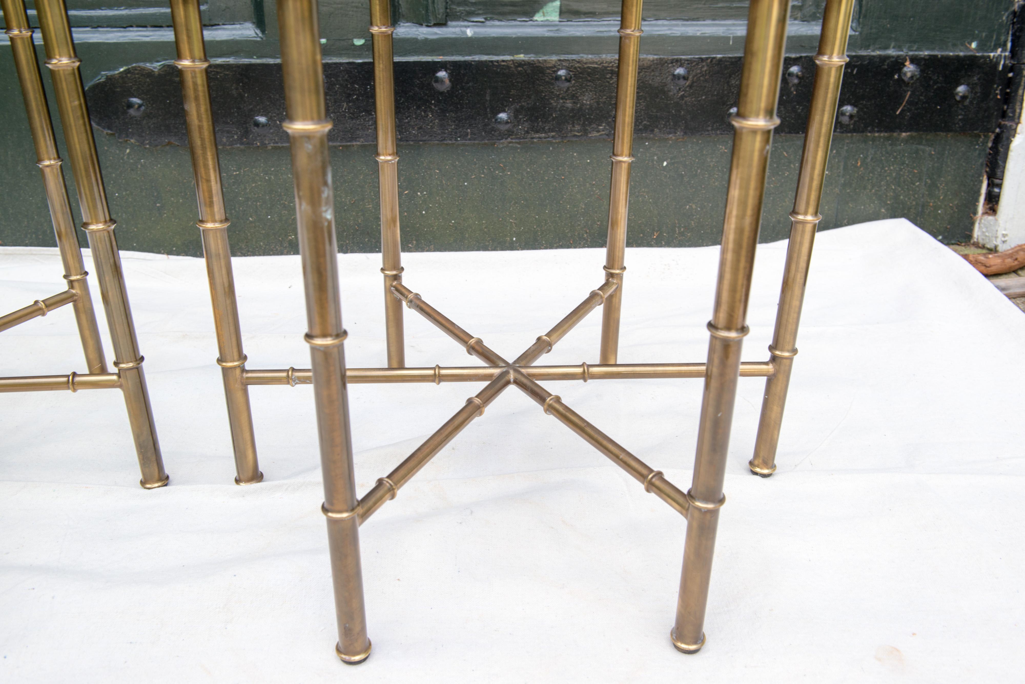 Pair of Solid Brass Faux Bamboo Mastercraft Hexagonal Side Tables 2