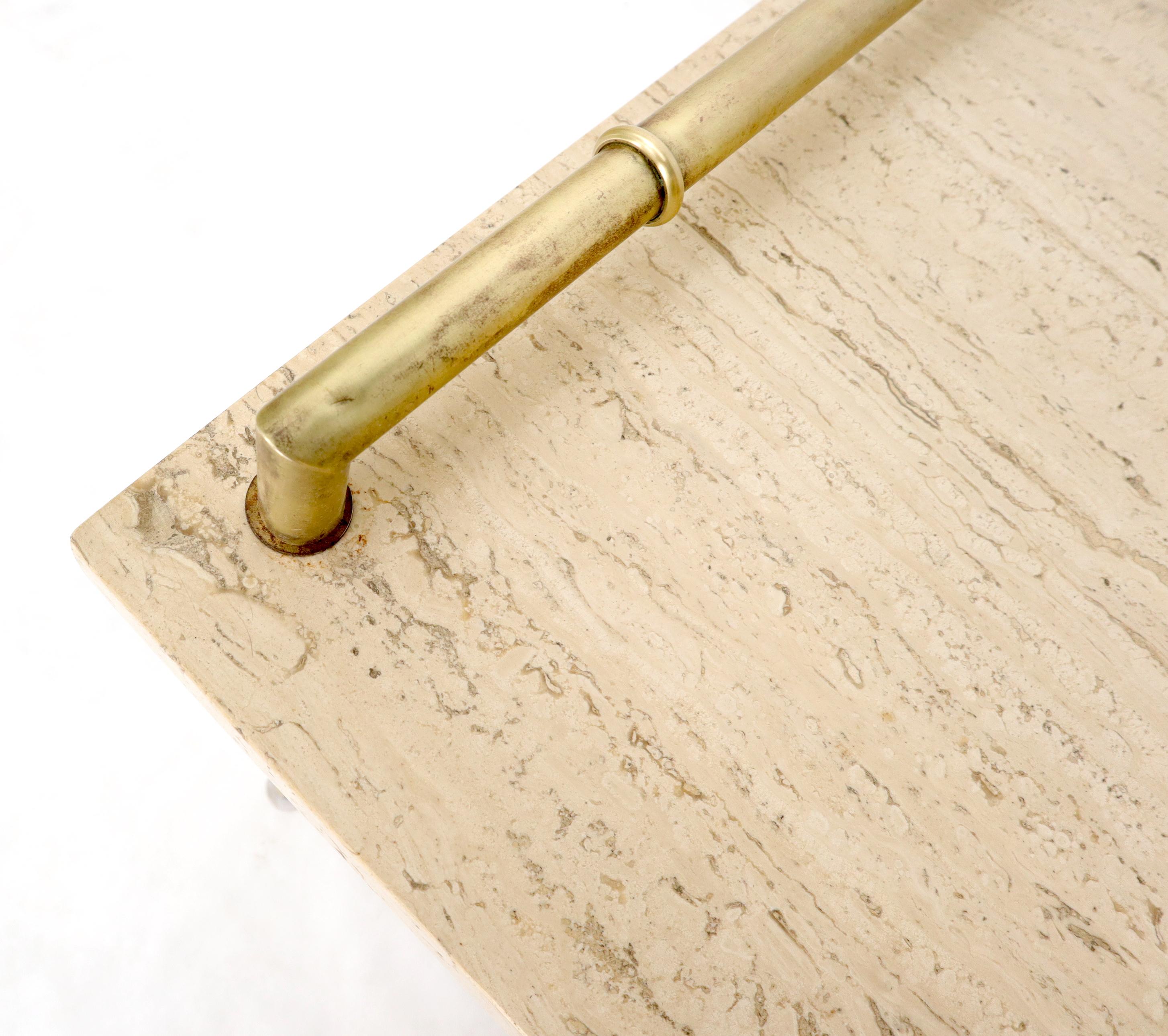 Pair of Solid Brass Faux Bamboo Tapered Legs Gallery Travertine Top Side Tables For Sale 8