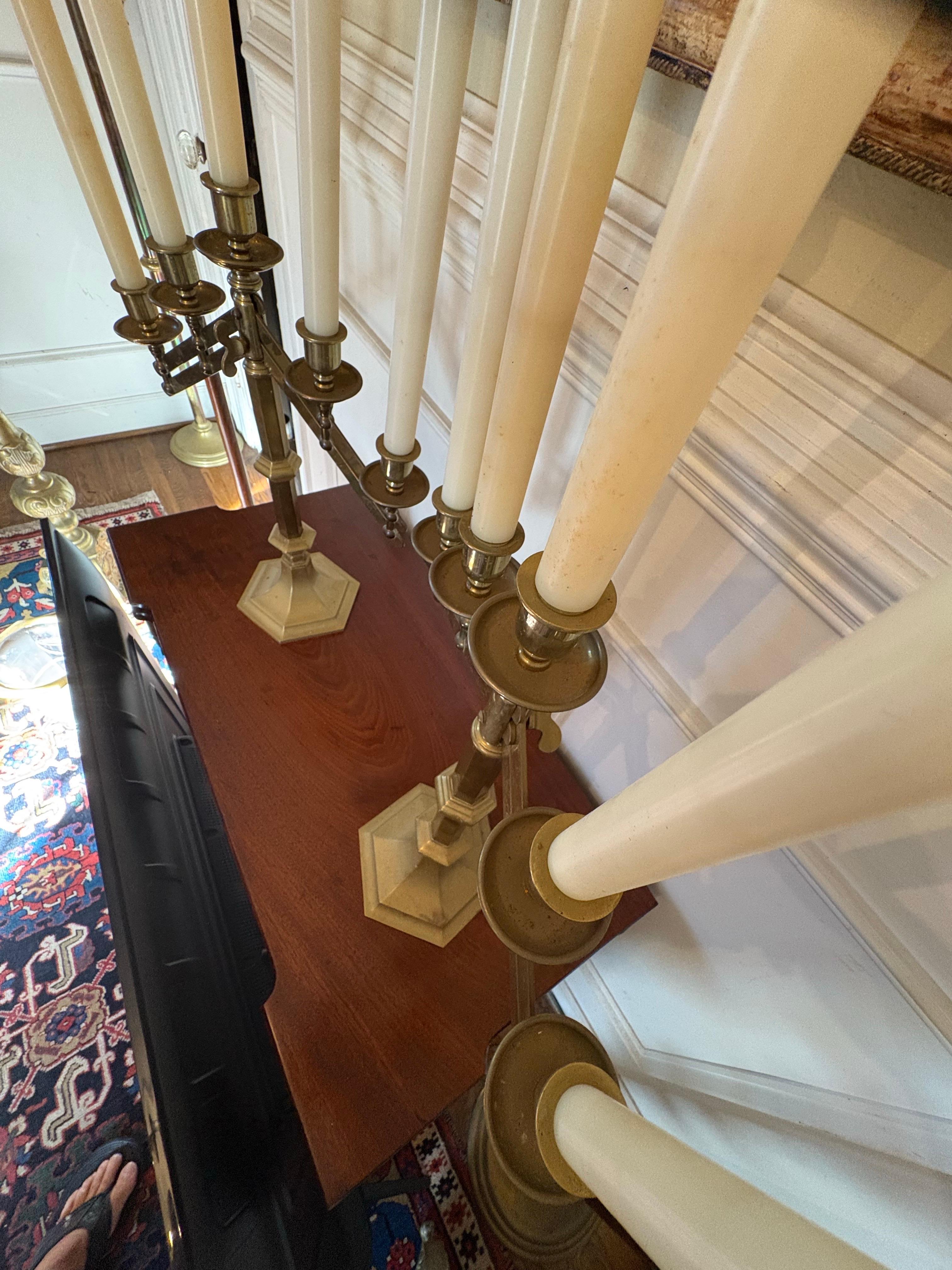 Pair of Solid Brass Five Candle Candelabra & Adjustable Height, Mid 20th Century (20. Jahrhundert) im Angebot