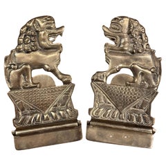 Pair of Solid Brass Folding Chinese Foo Dog Bookends
