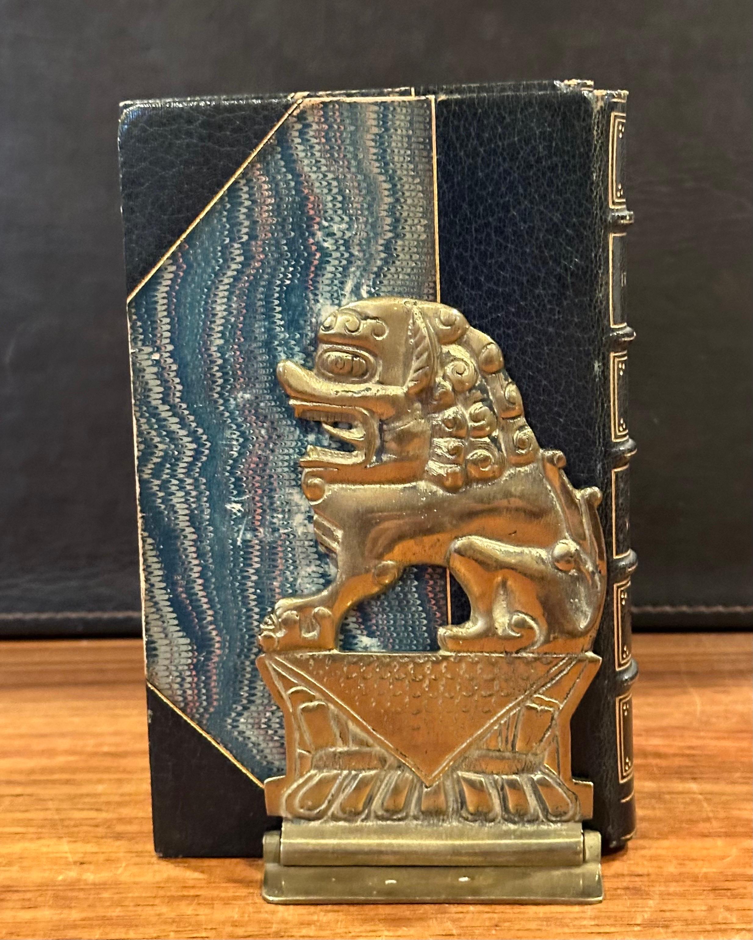 Pair of Solid Brass Folding Chinese Foo Dog Bookends For Sale 1