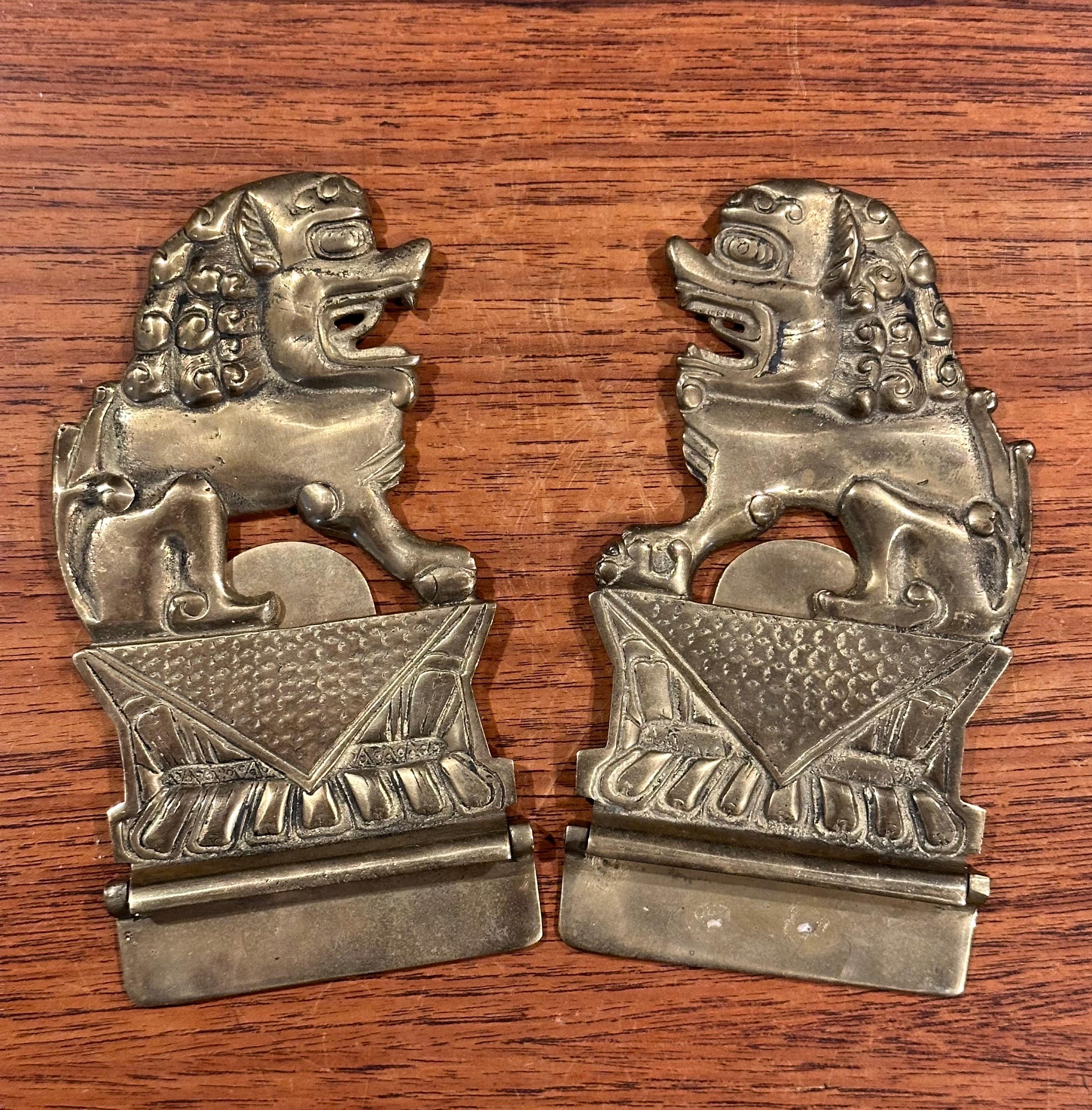 Pair of Solid Brass Folding Chinese Foo Dog Bookends For Sale 2