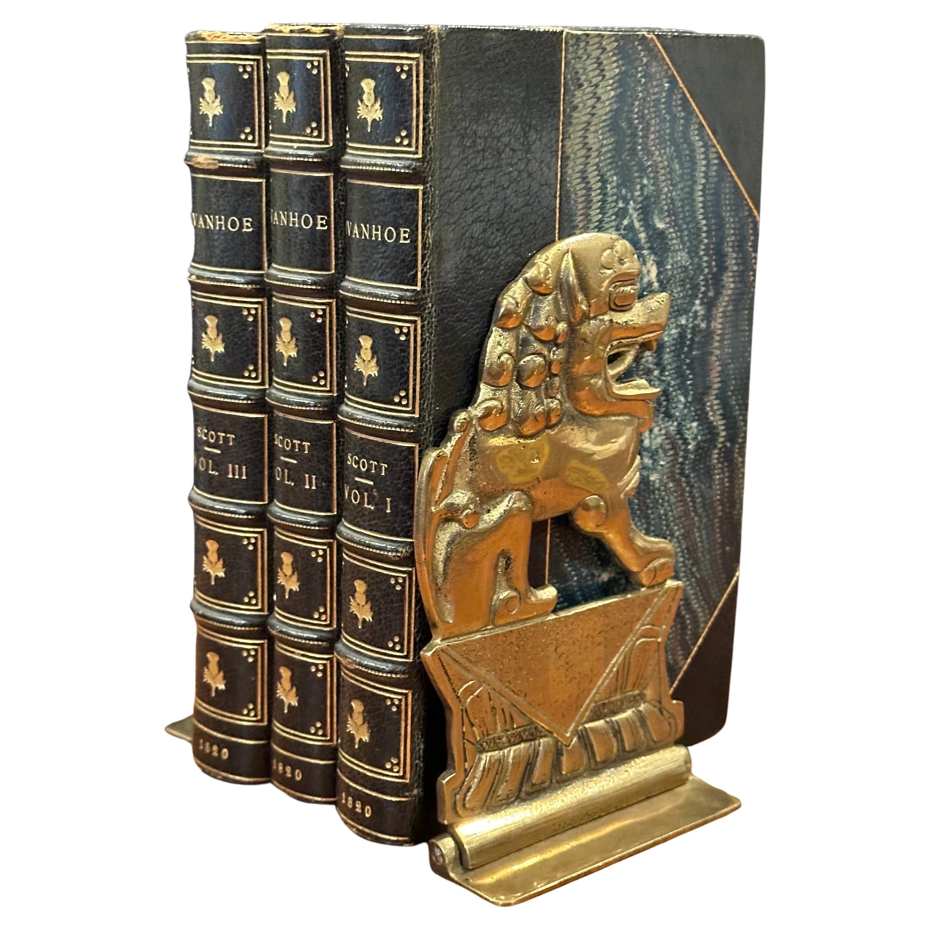 Pair of Solid Brass Folding Chinese Foo Dog Bookends For Sale