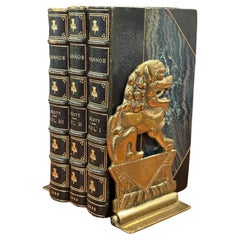 Pair of Solid Brass Folding Chinese Foo Dog Bookends