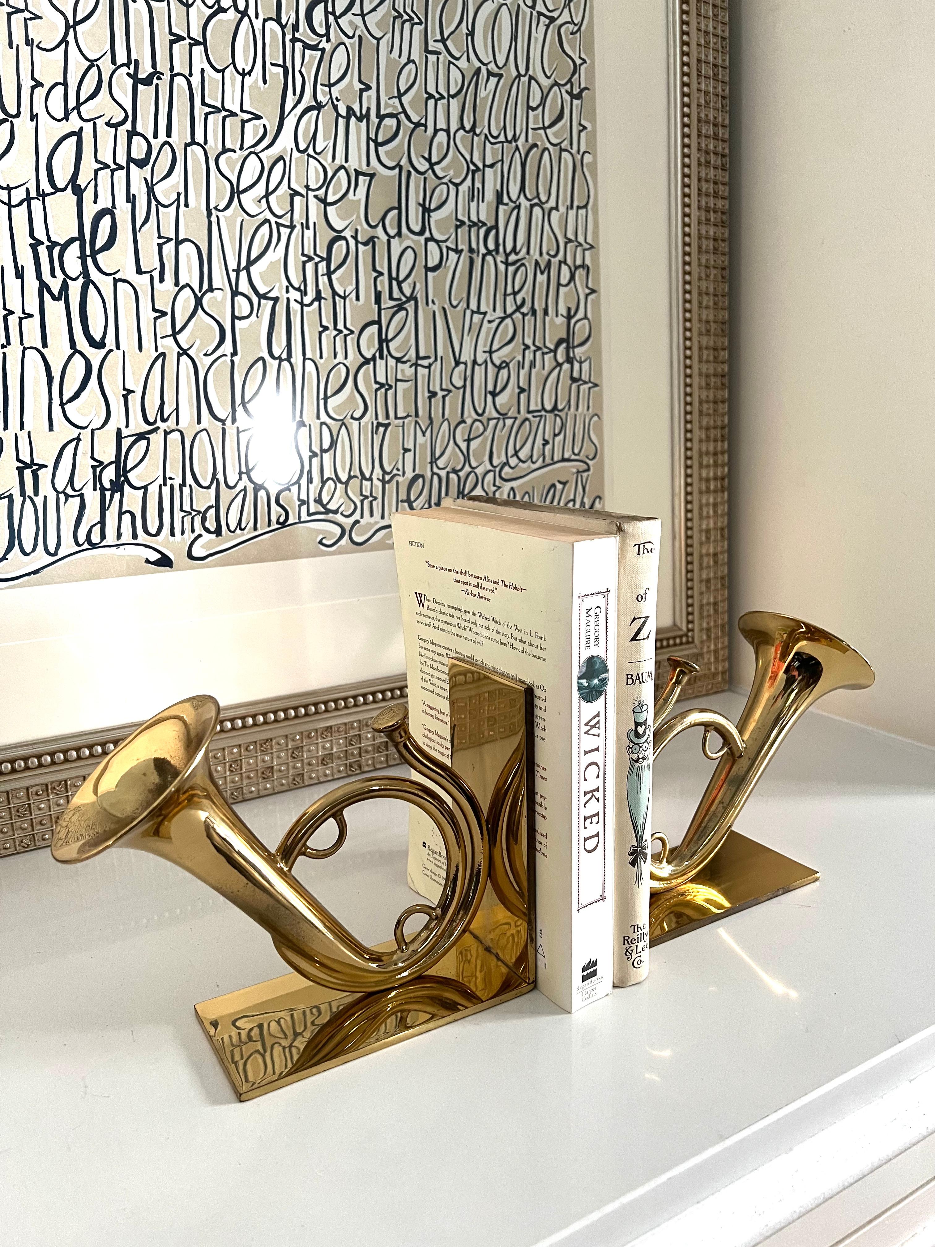 Pair of Solid Brass French Horn Bookends 2