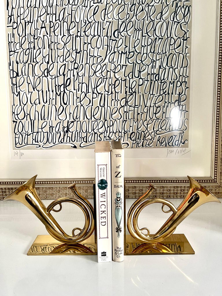Pair of Solid Brass French Horn Bookends For Sale 3