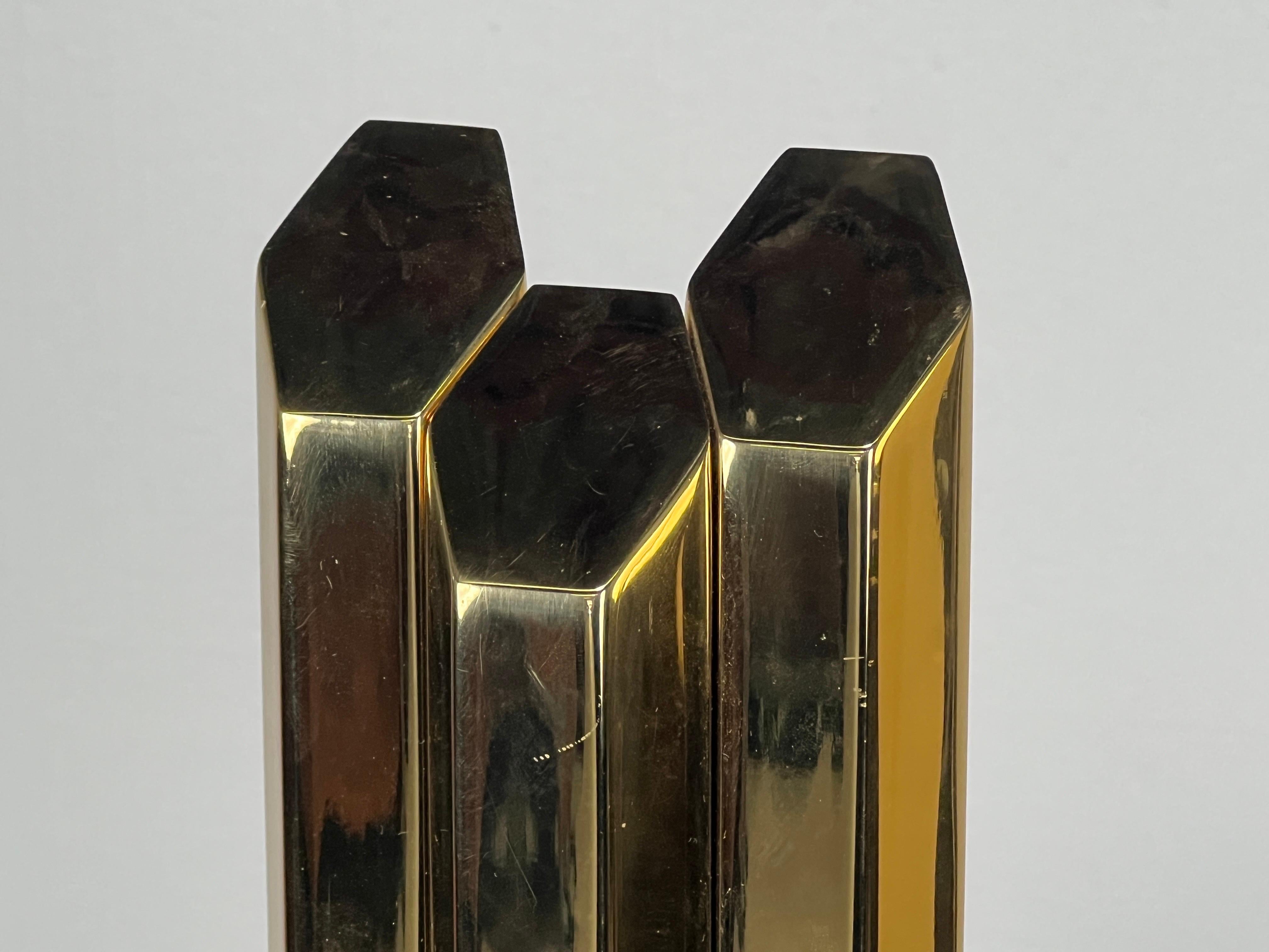 Late 20th Century Pair of Solid Brass Hexagonal Andirons  For Sale