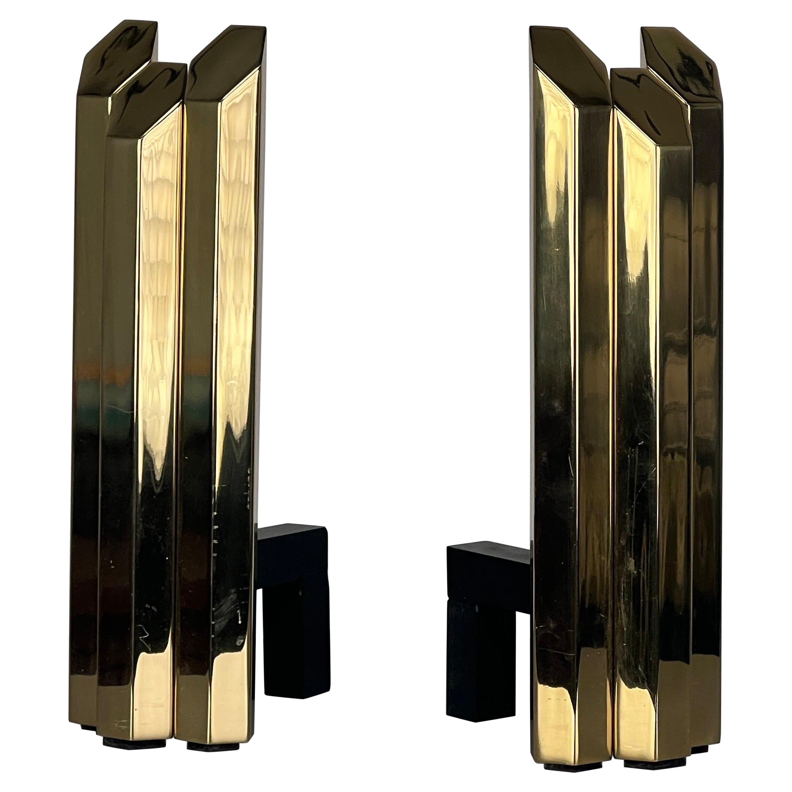 Pair of Solid Brass Hexagonal Andirons