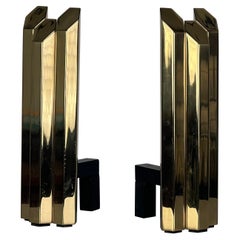 Pair of Solid Brass Hexagonal Andirons