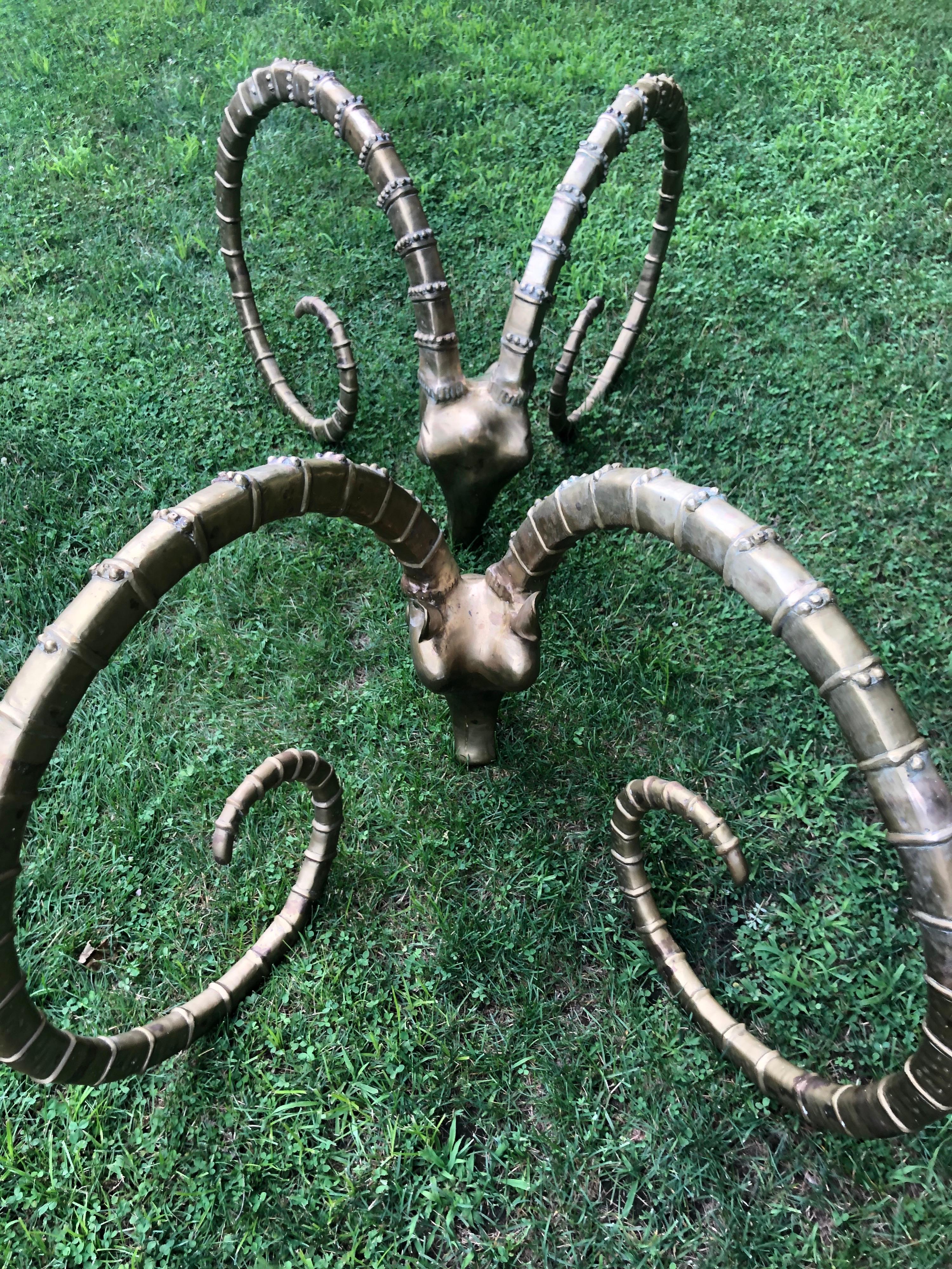 Pair of Brass Ibex Ram Head Dining Table Bases in the Style of Alain Chervet 8