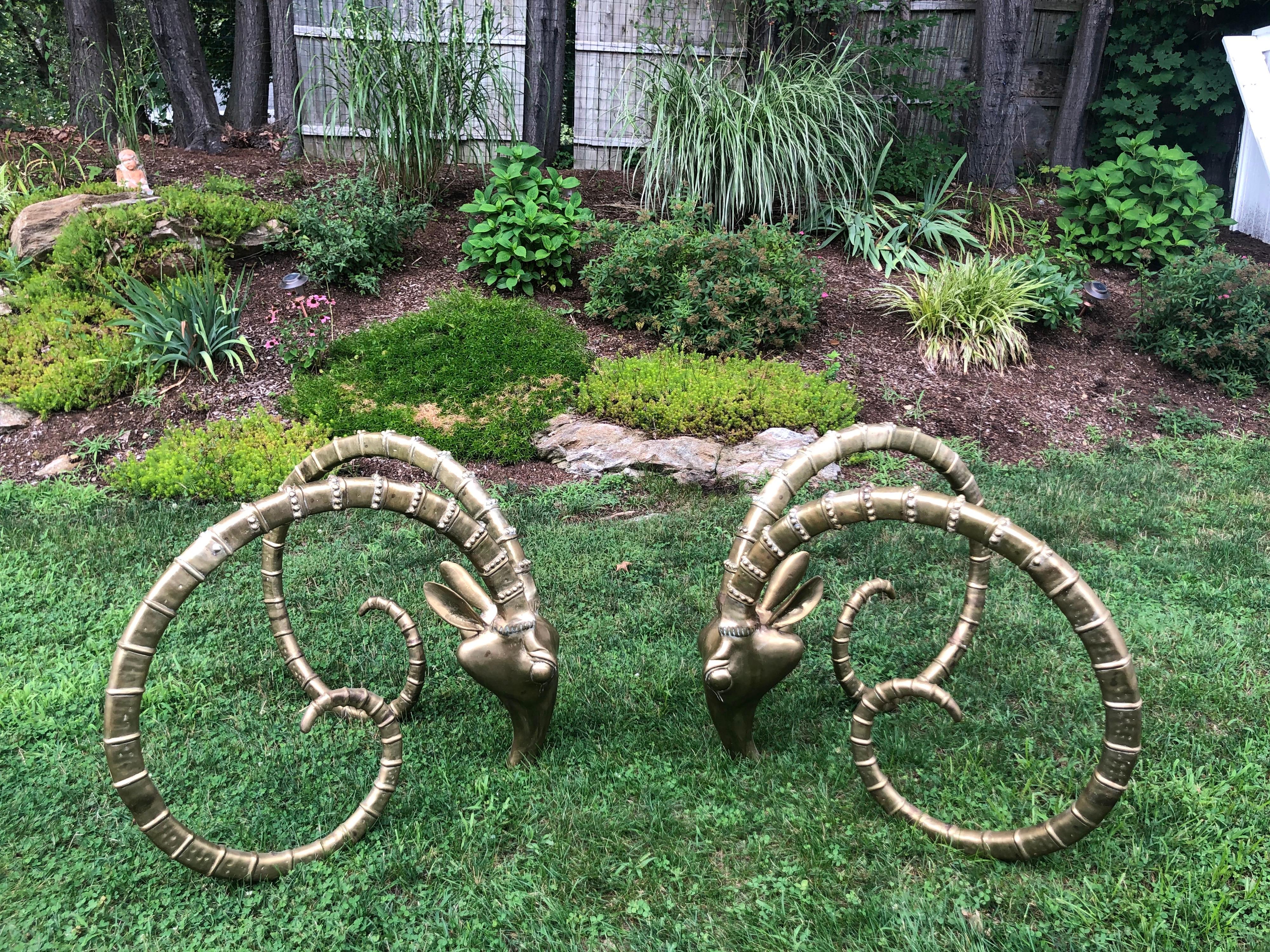 Pair of Brass Ibex Ram Head Dining Table Bases in the Style of Alain Chervet 9