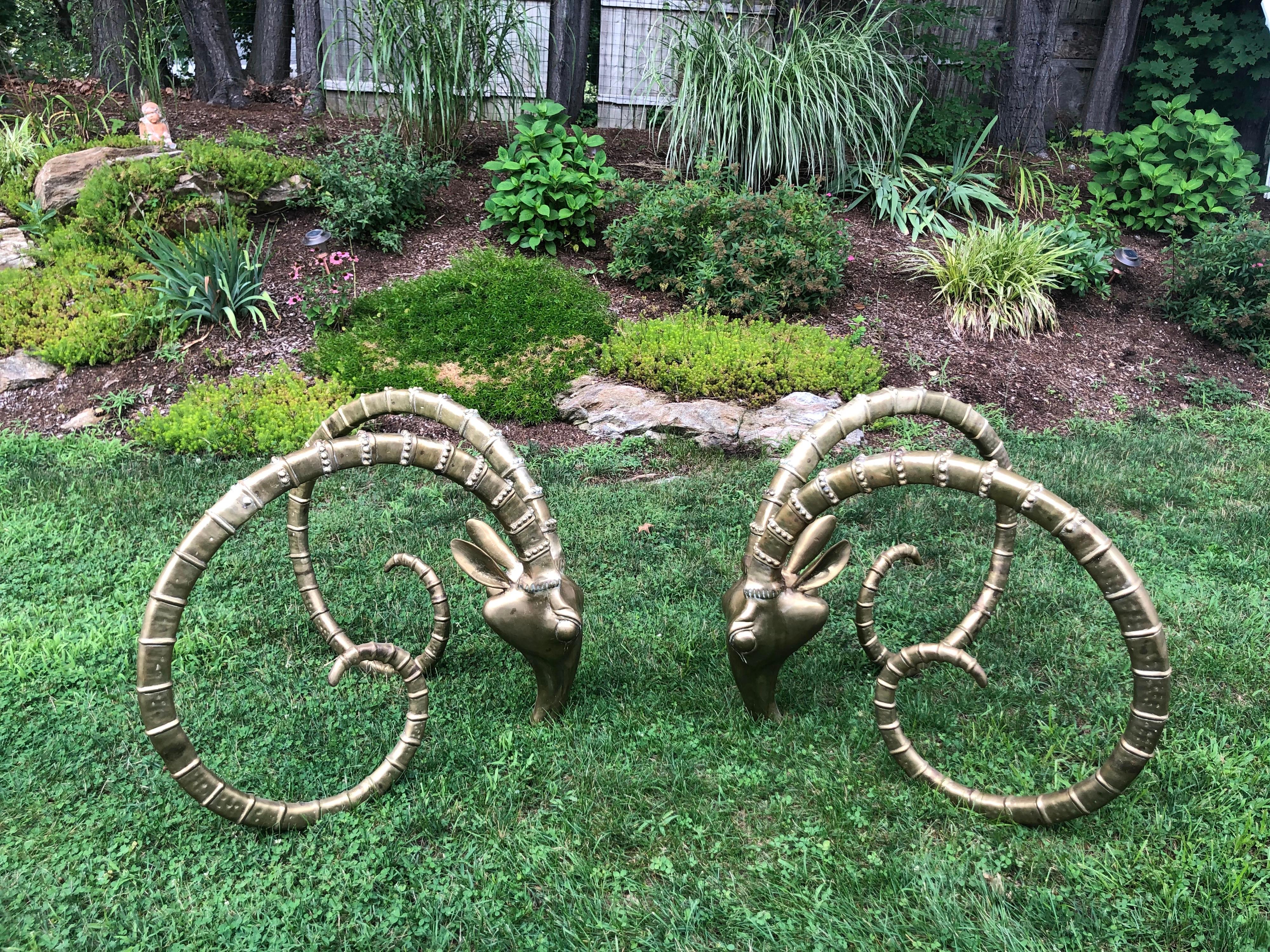 Pair of Brass Ibex Ram Head Dining Table Bases in the Style of Alain Chervet 10