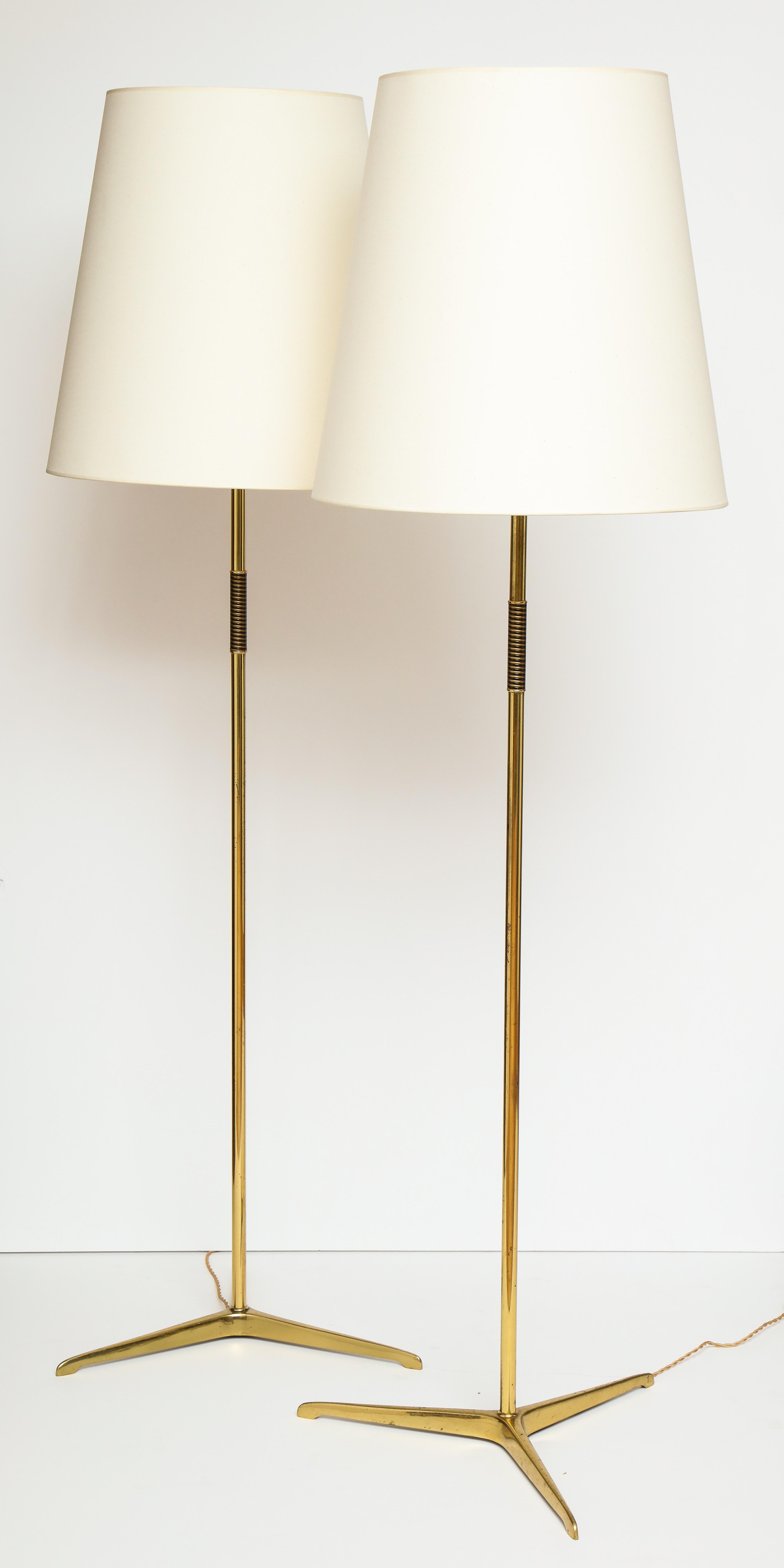 Swiss Pair of Solid Brass BAG Turgi Floor Lamps, Switzerland 1950s For Sale