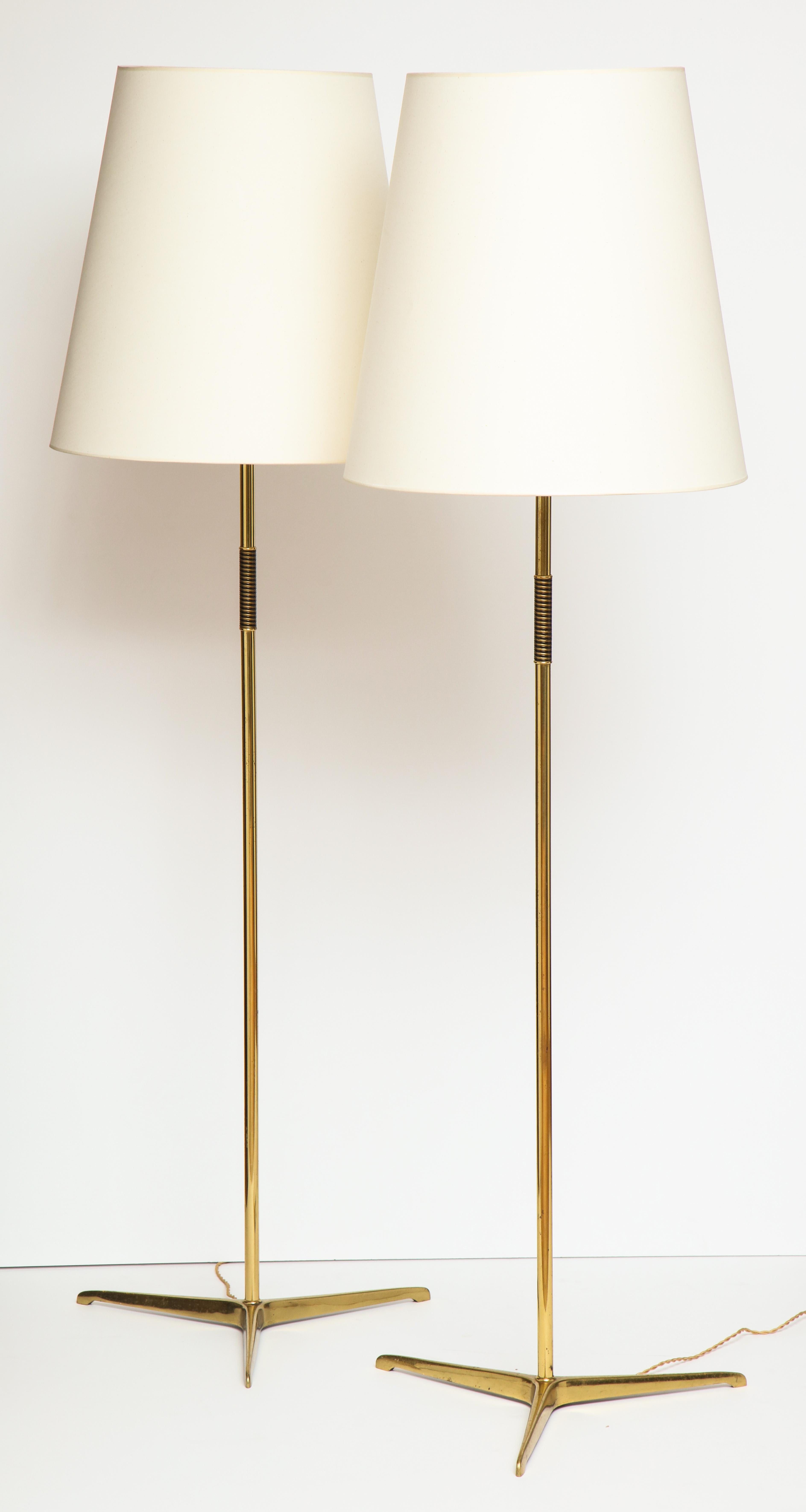 Pair of Solid Brass BAG Turgi Floor Lamps, Switzerland 1950s In Good Condition For Sale In New York, NY