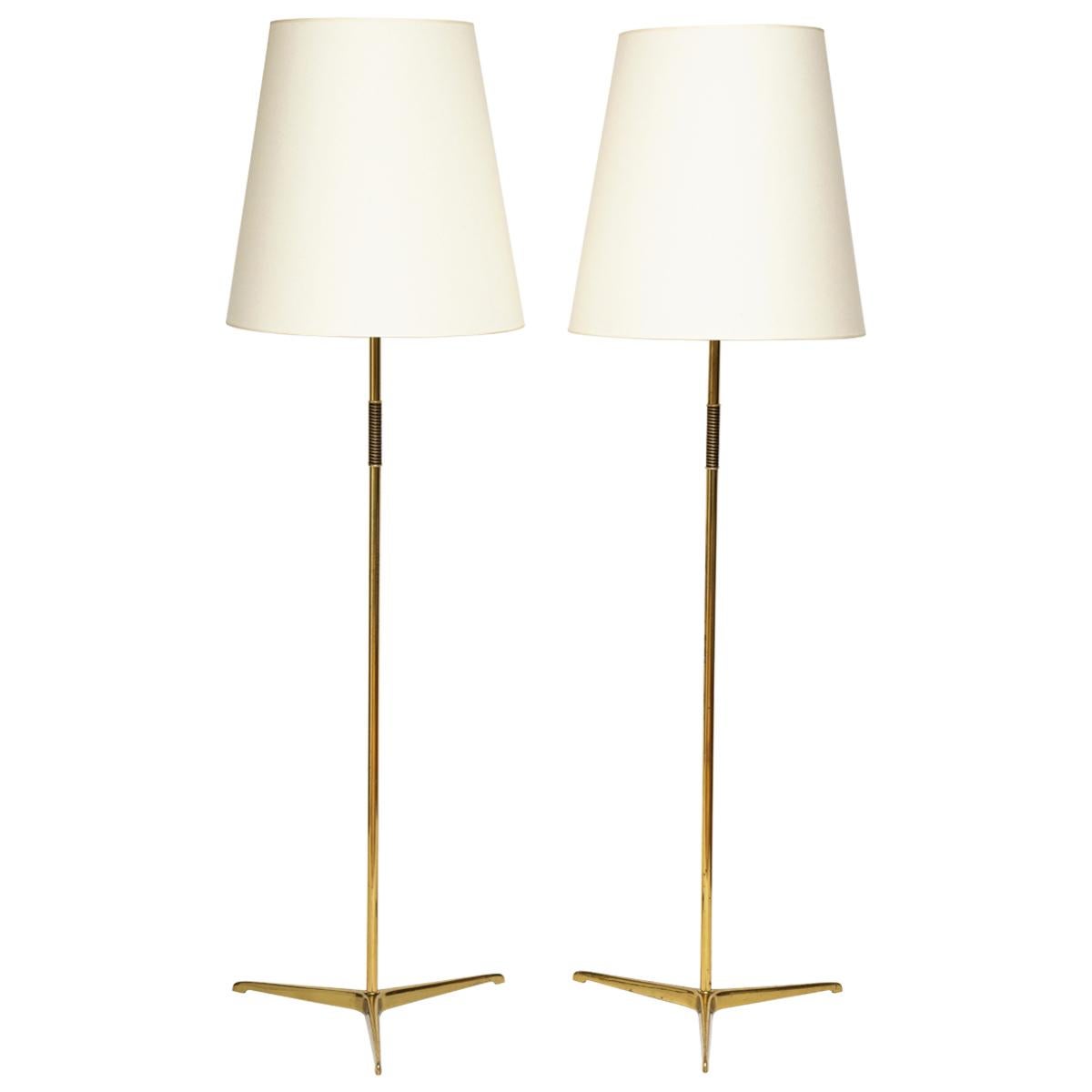 Pair of Solid Brass BAG Turgi Floor Lamps, Switzerland 1950s For Sale
