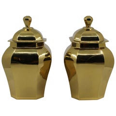 Pair of Solid Brass Lidded Urns