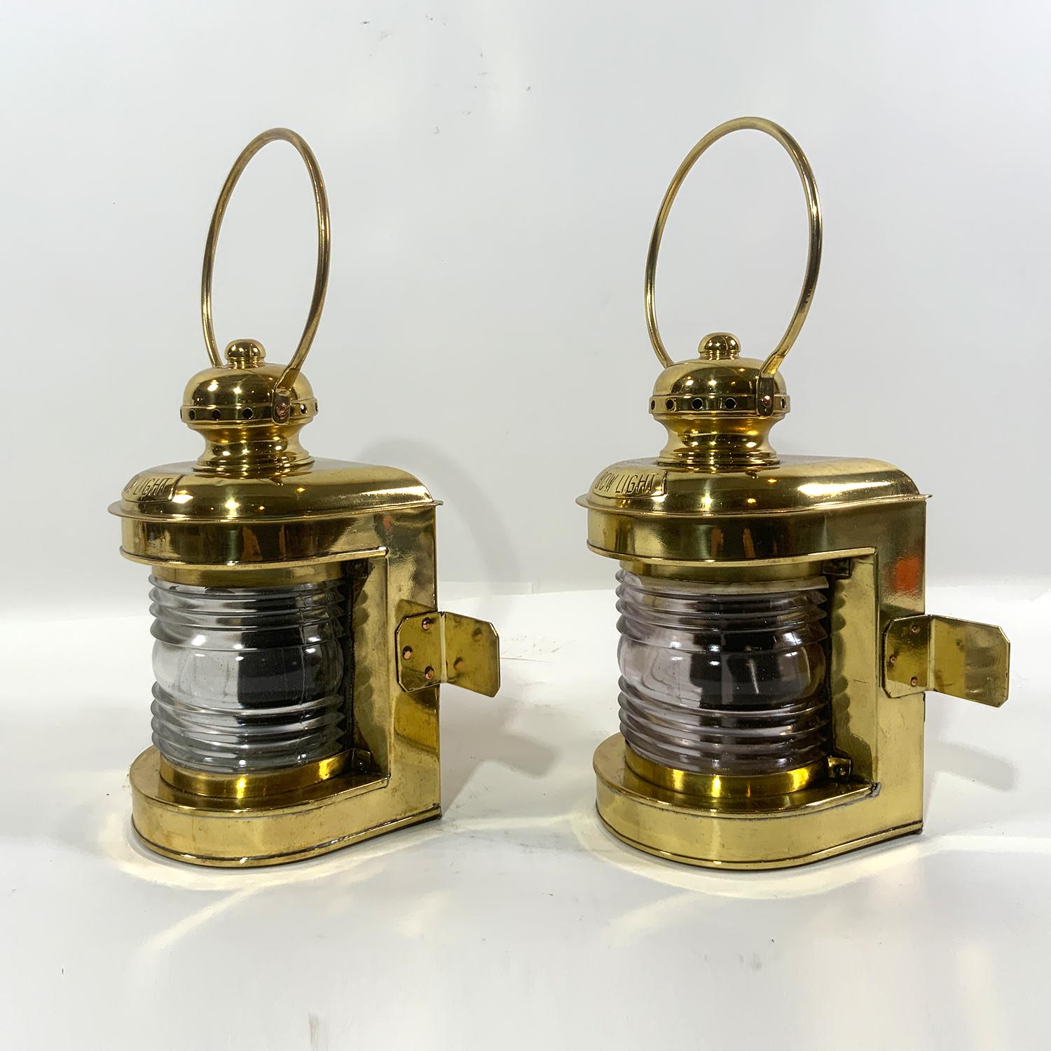 Lacquered Pair of Solid Brass Lights from a Boat For Sale