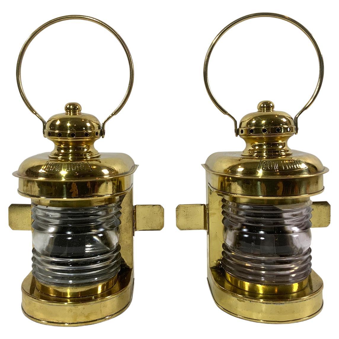 Pair of Solid Brass Lights from a Boat For Sale