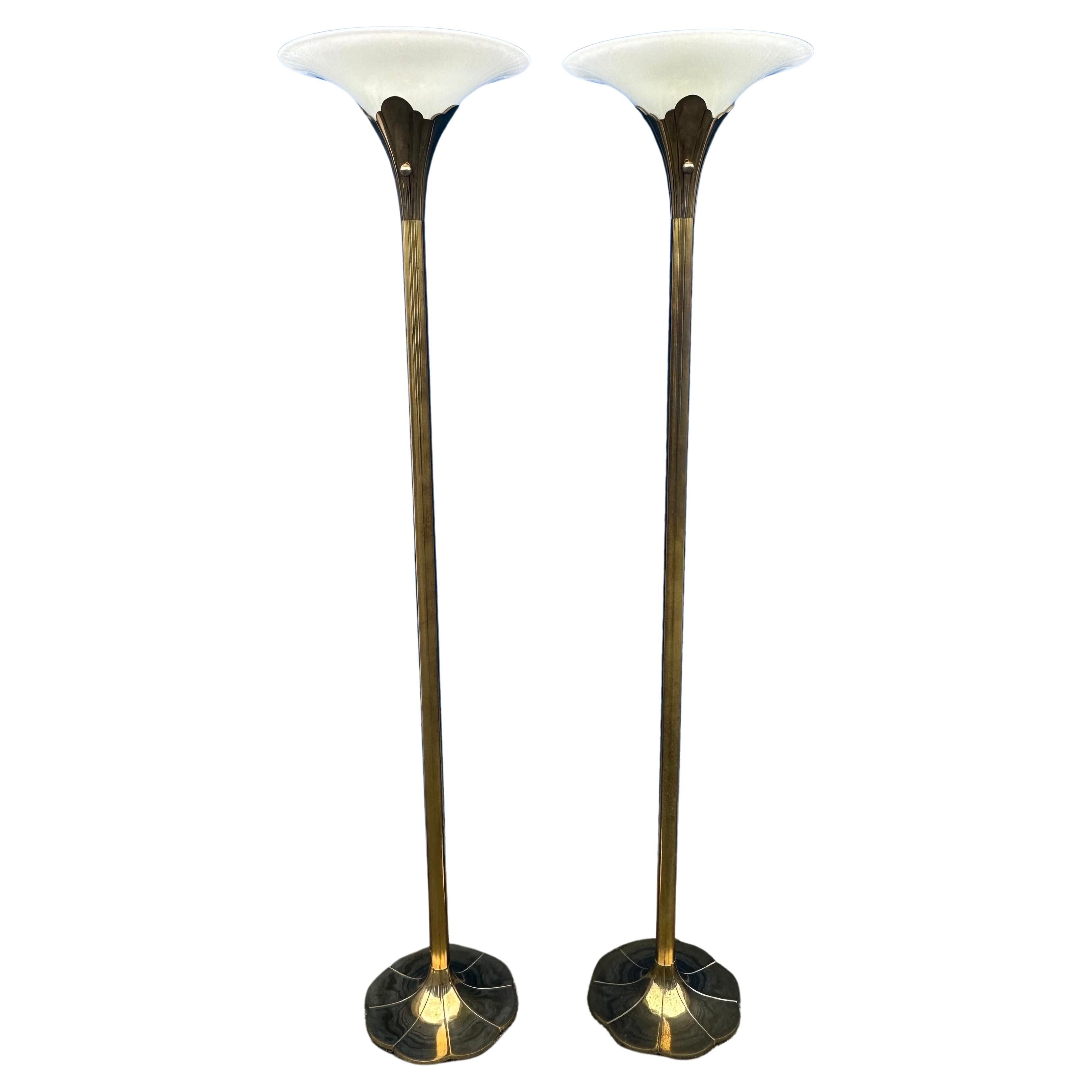 Striking pair of Hollywood Regency solid brass 
