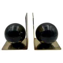 Used Pair of Solid Brass & Marble Bookends Postmodern Memphis Era